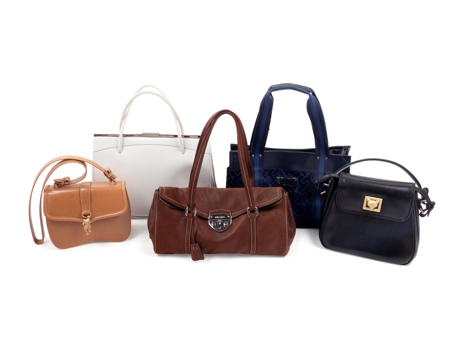 Five Designer Handbags: Two Kielselstein-Cord, One Prada, One Gucci, One Tommy Hilfiger