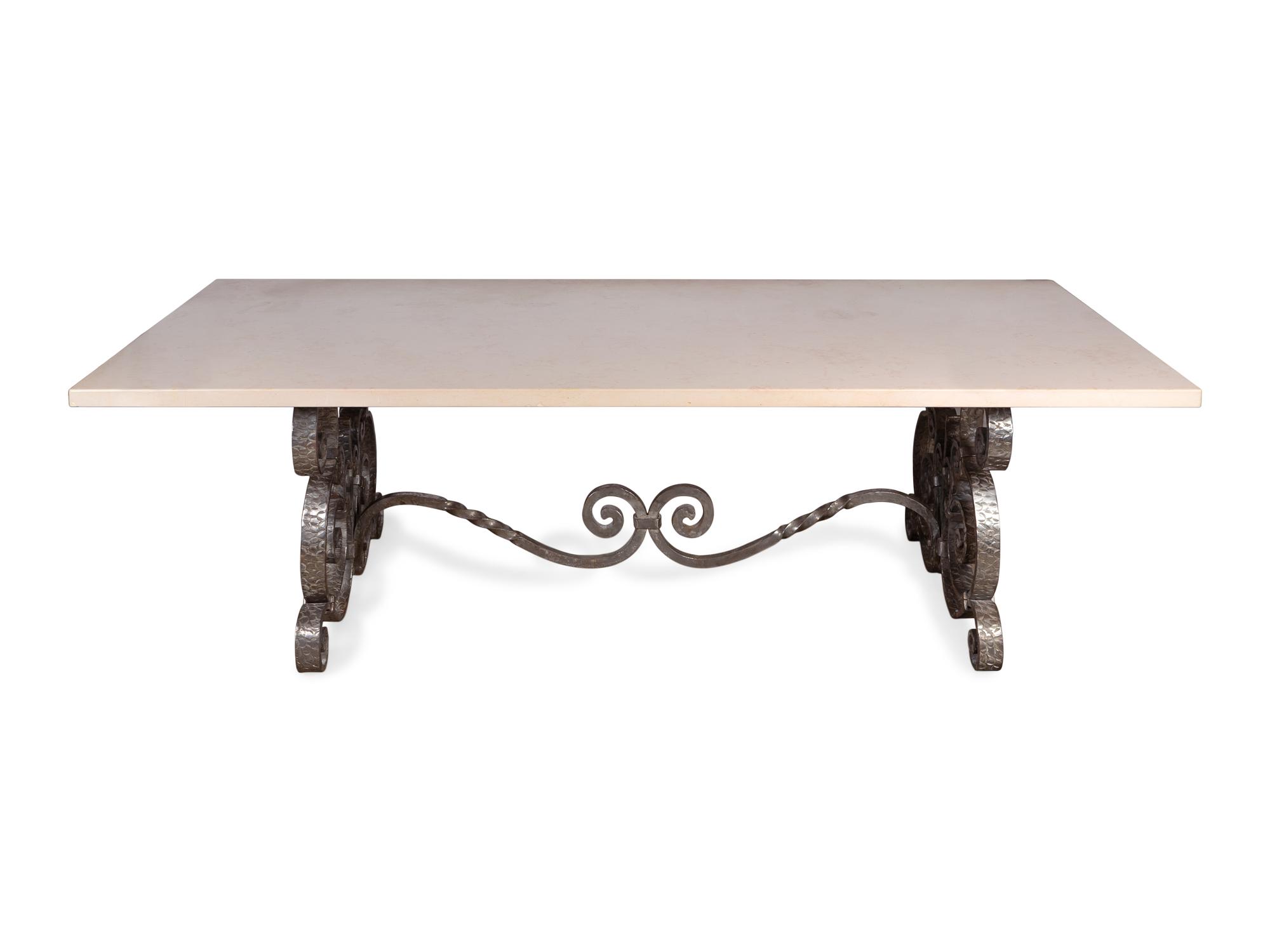 A French Steel Base Baker's Table with Marble Top — LATE 20TH CENTURY