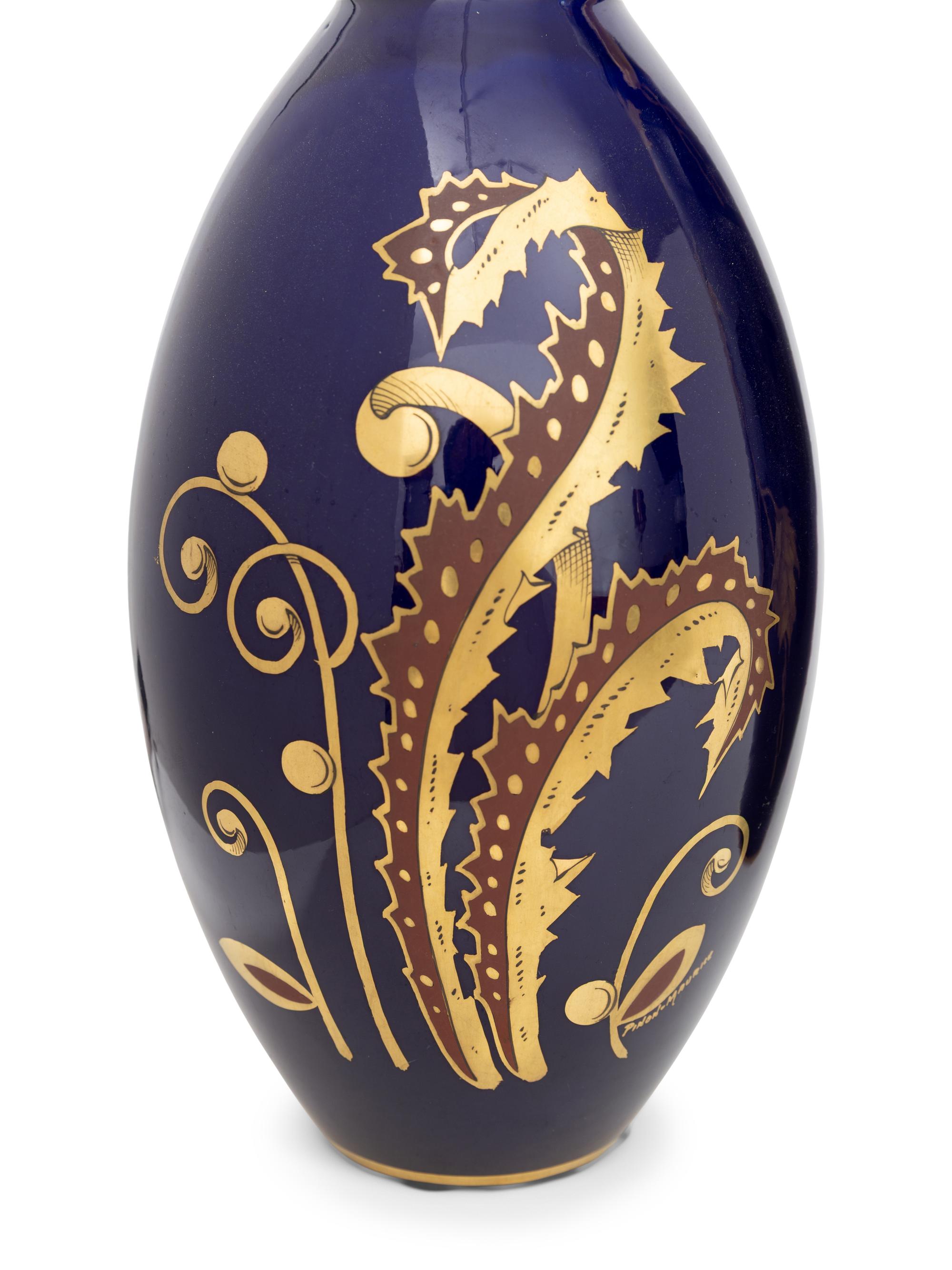 Two French Bleu de Tours Gilt Cobalt Porcelain Vases