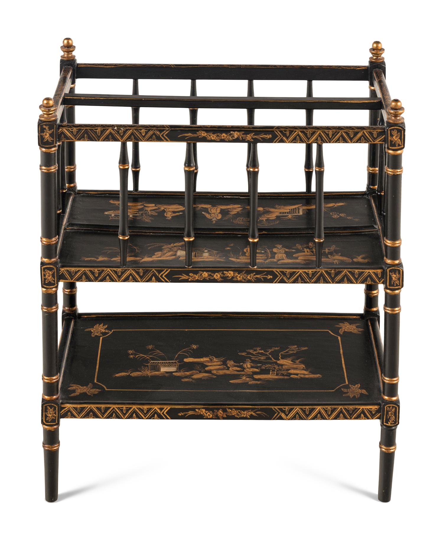A Victorian Style Japanned Canterbury