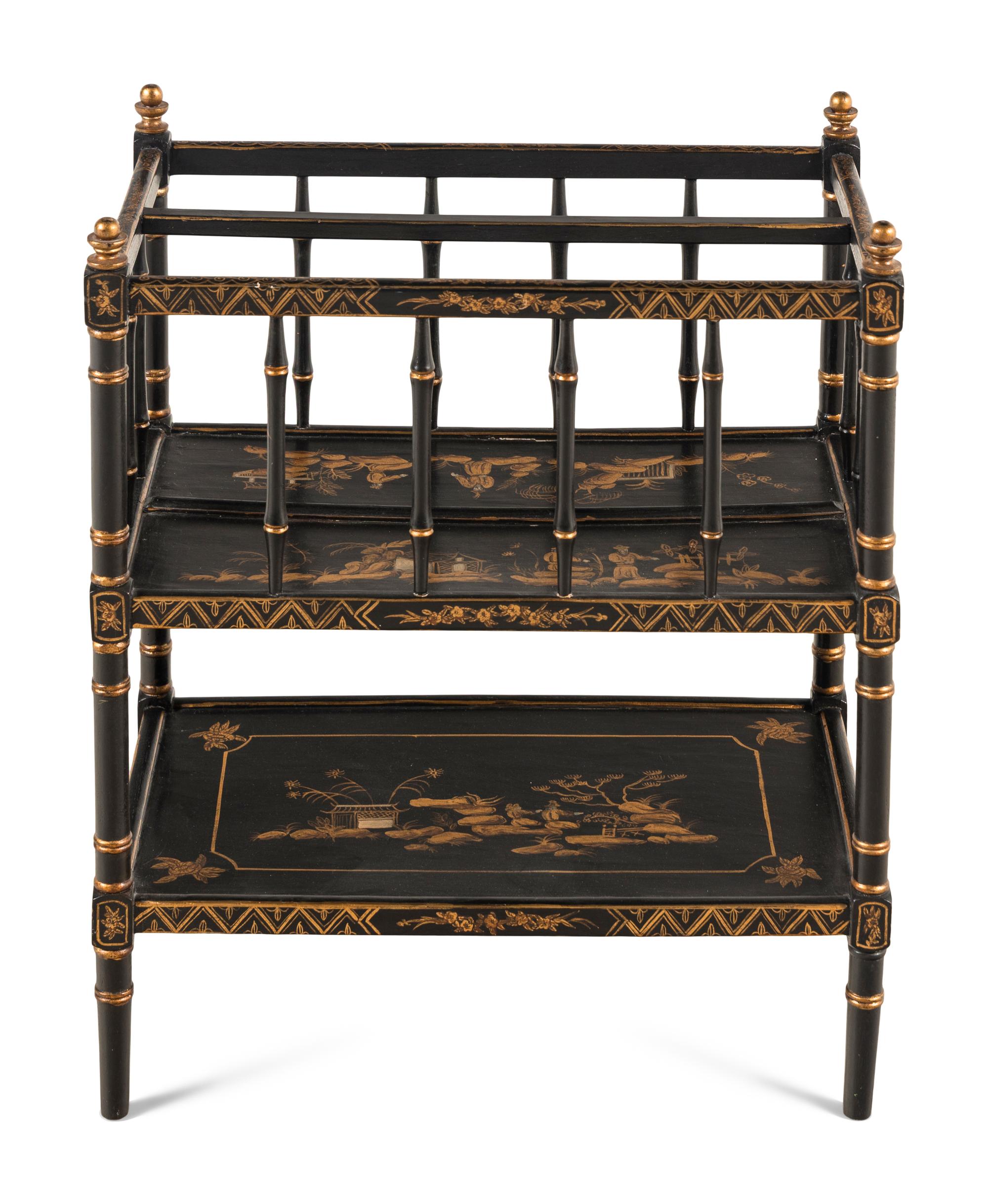 A Victorian Style Japanned Canterbury