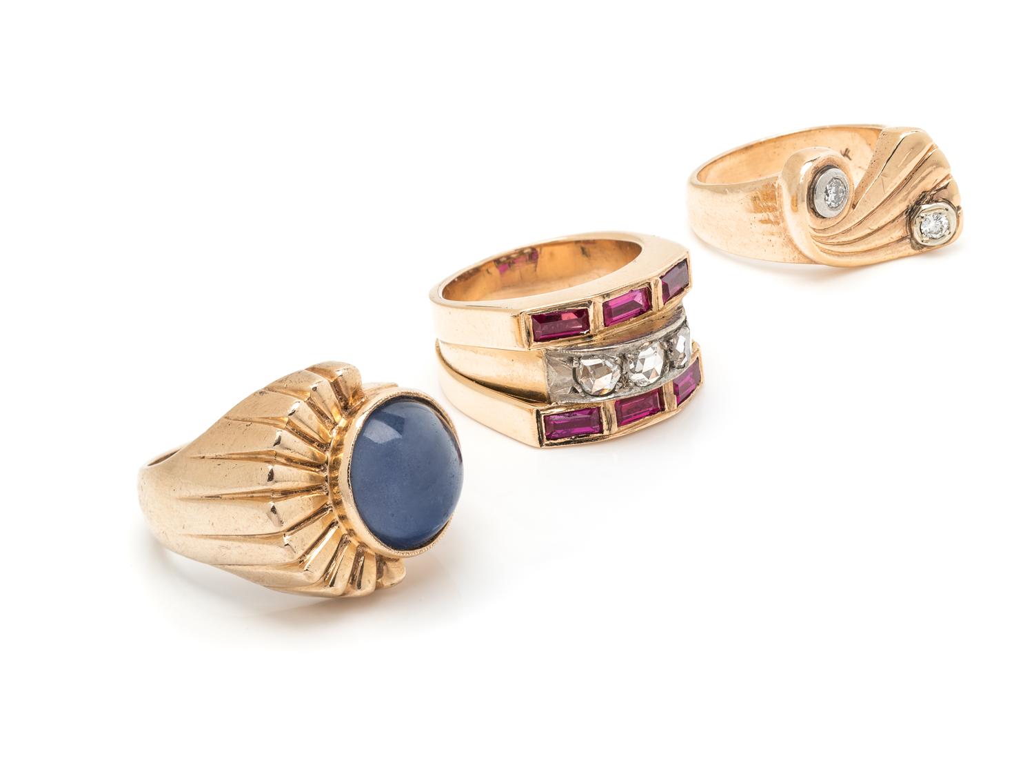 COLLECTION OF ROSE GOLD RETRO STYLE RINGS