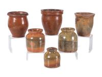 Six Galena Glaze Redware Jars
