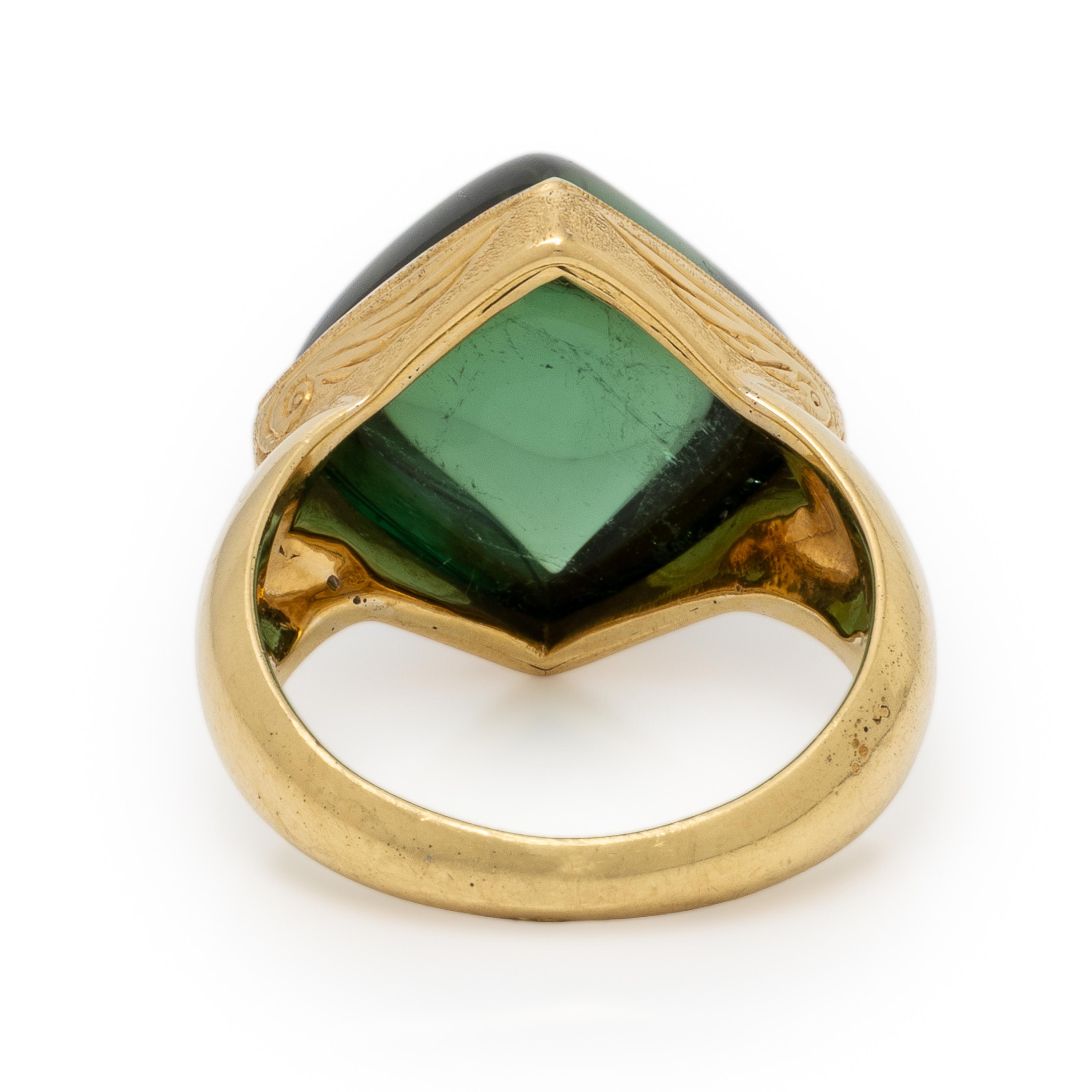 Green Tourmaline and Yellow Gold Ring