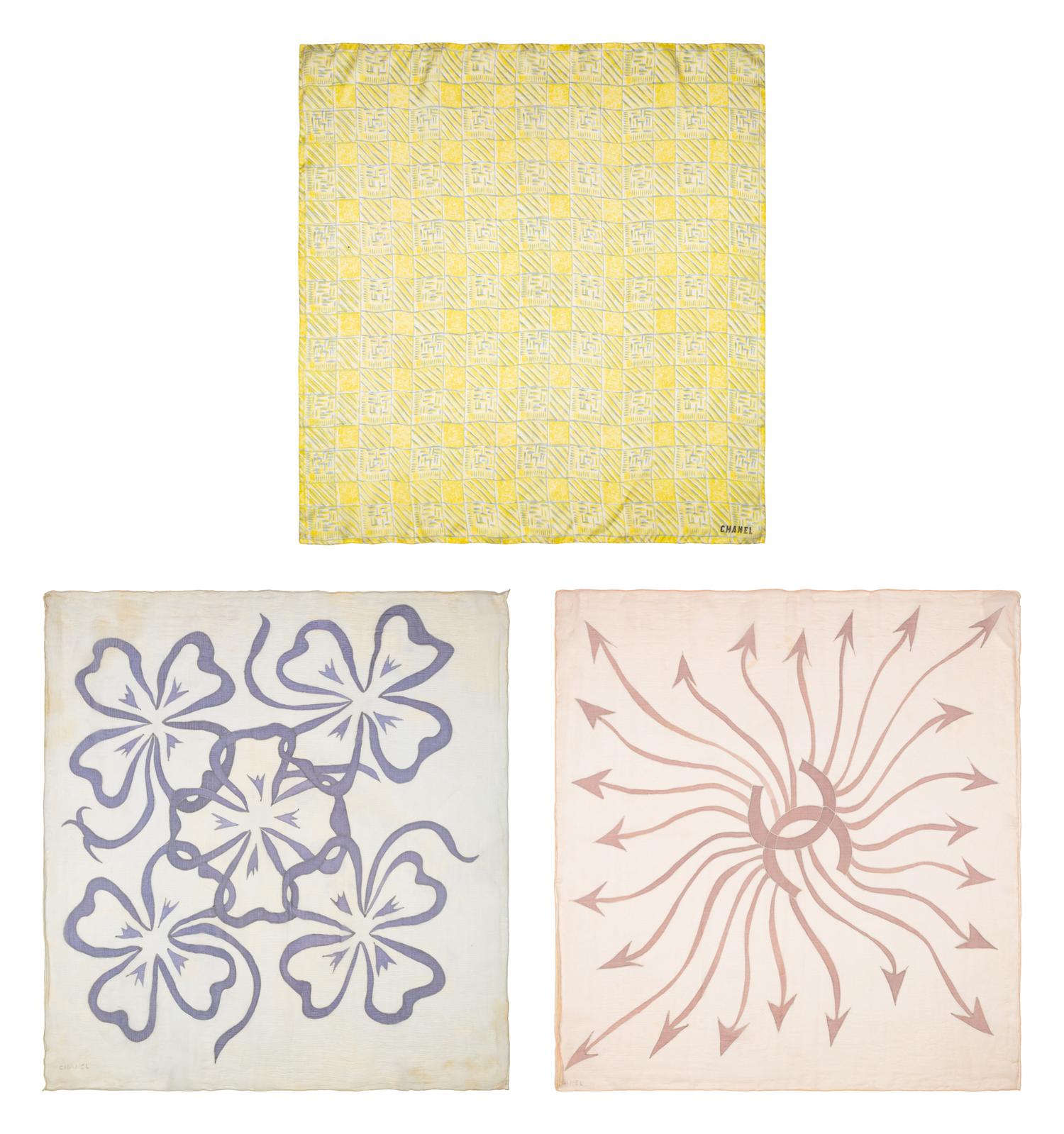 Chanel, Three Silk Scarves, 1950-70's