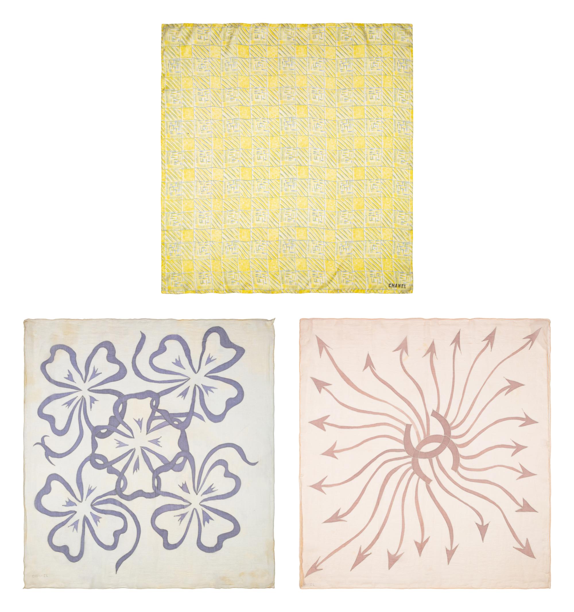 Chanel, Three Silk Scarves, 1950-70's