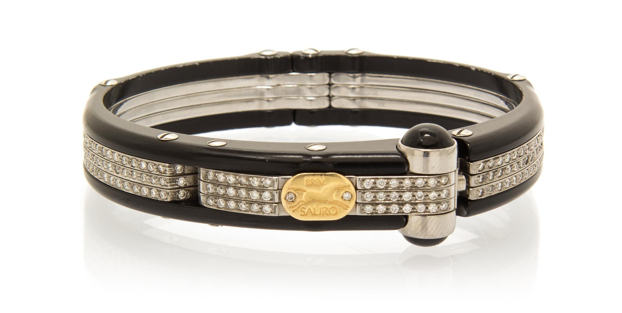 A Stainless Steel and Diamond Bracelet, Brev Sauro, 33.50 dwts.
