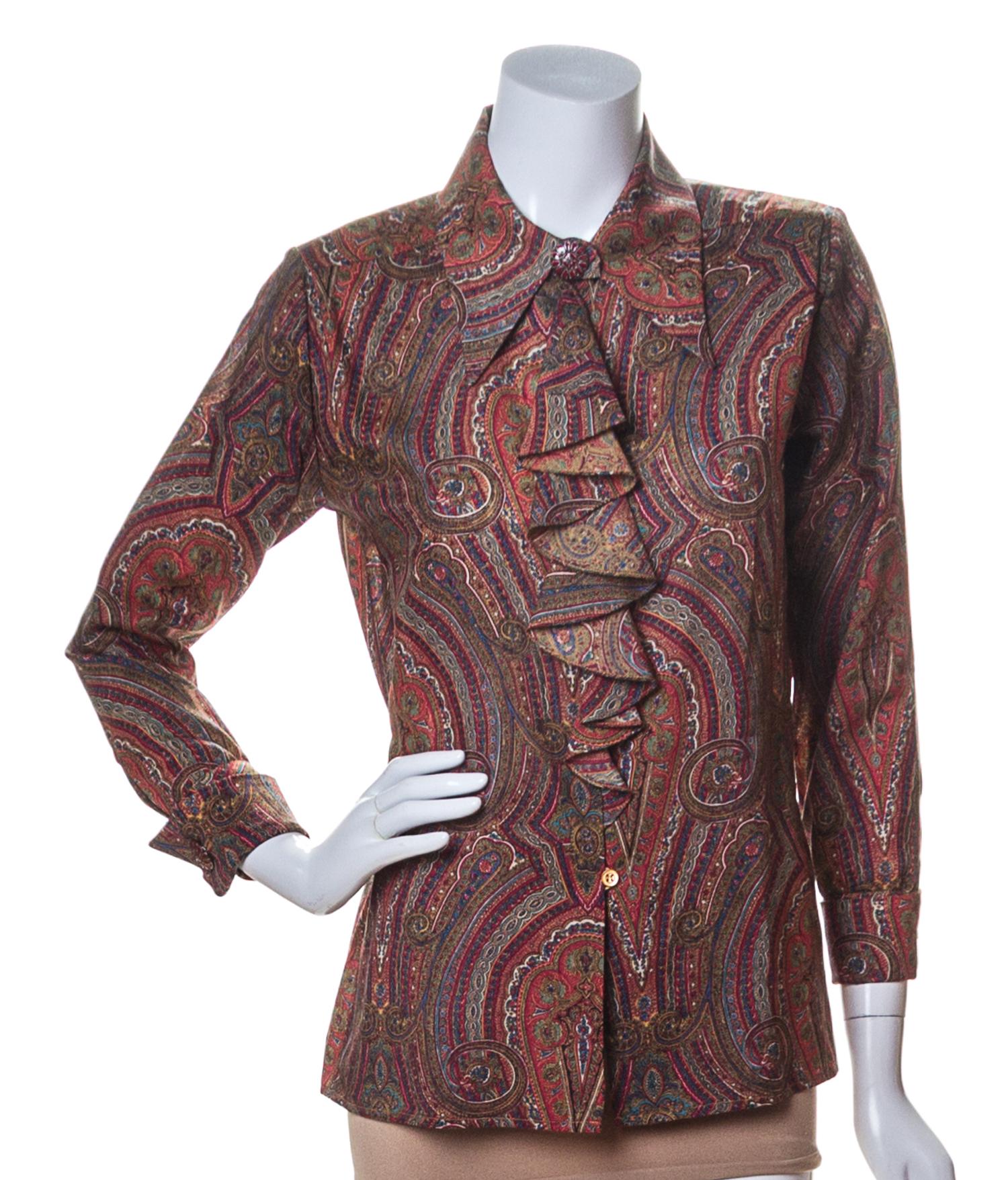 An Yves Saint Laurent Multicolor Wool Paisley Blouse, Size 34.