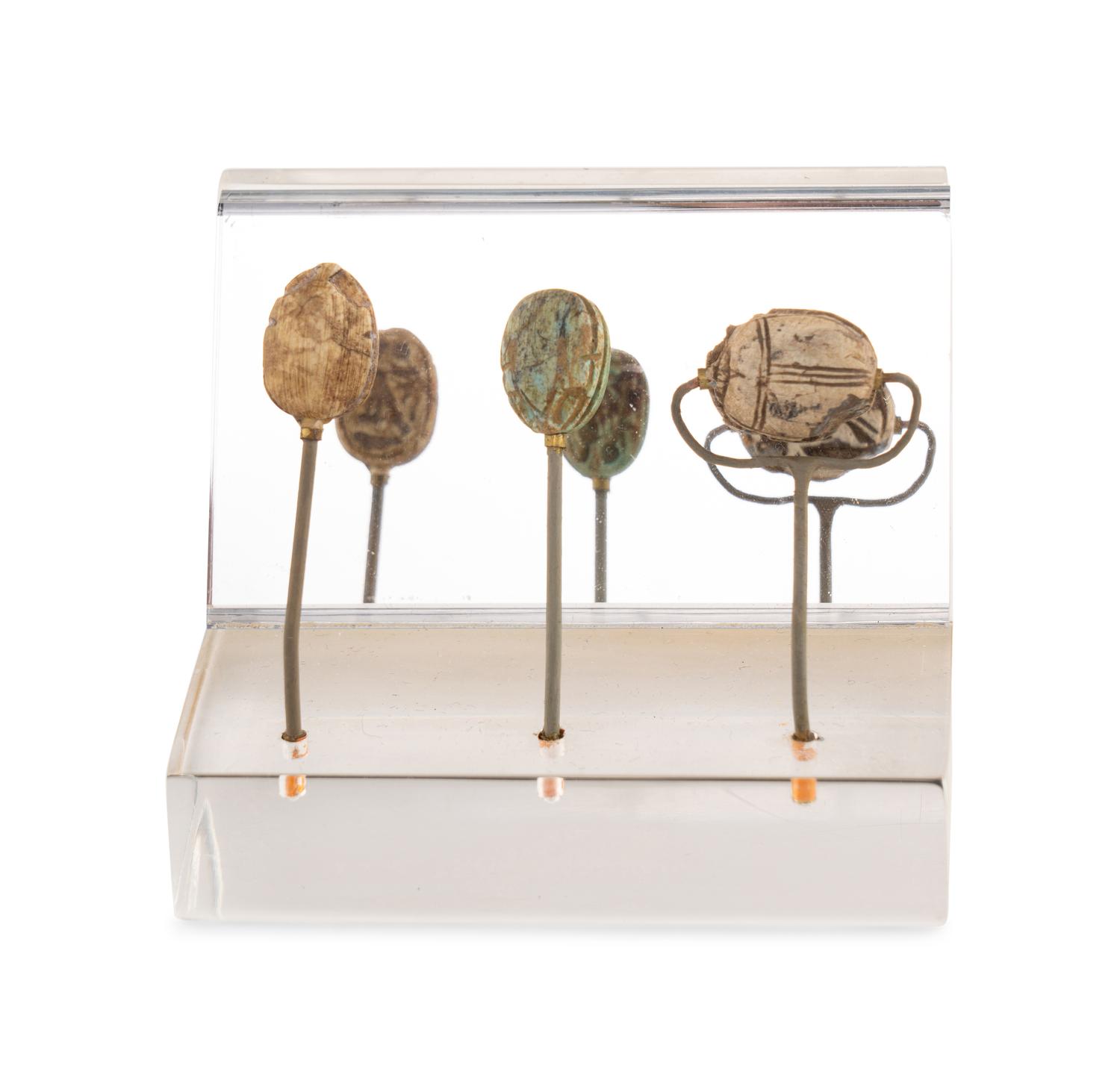 Three Egyptian Steatite and Faience Scarabs