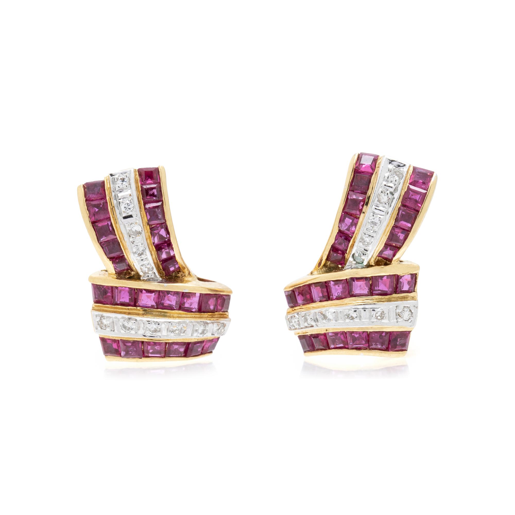 RUBY AND DIAMOND EARCLIPS