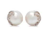 MABÉ PEARL AND DIAMOND EARCLIPS