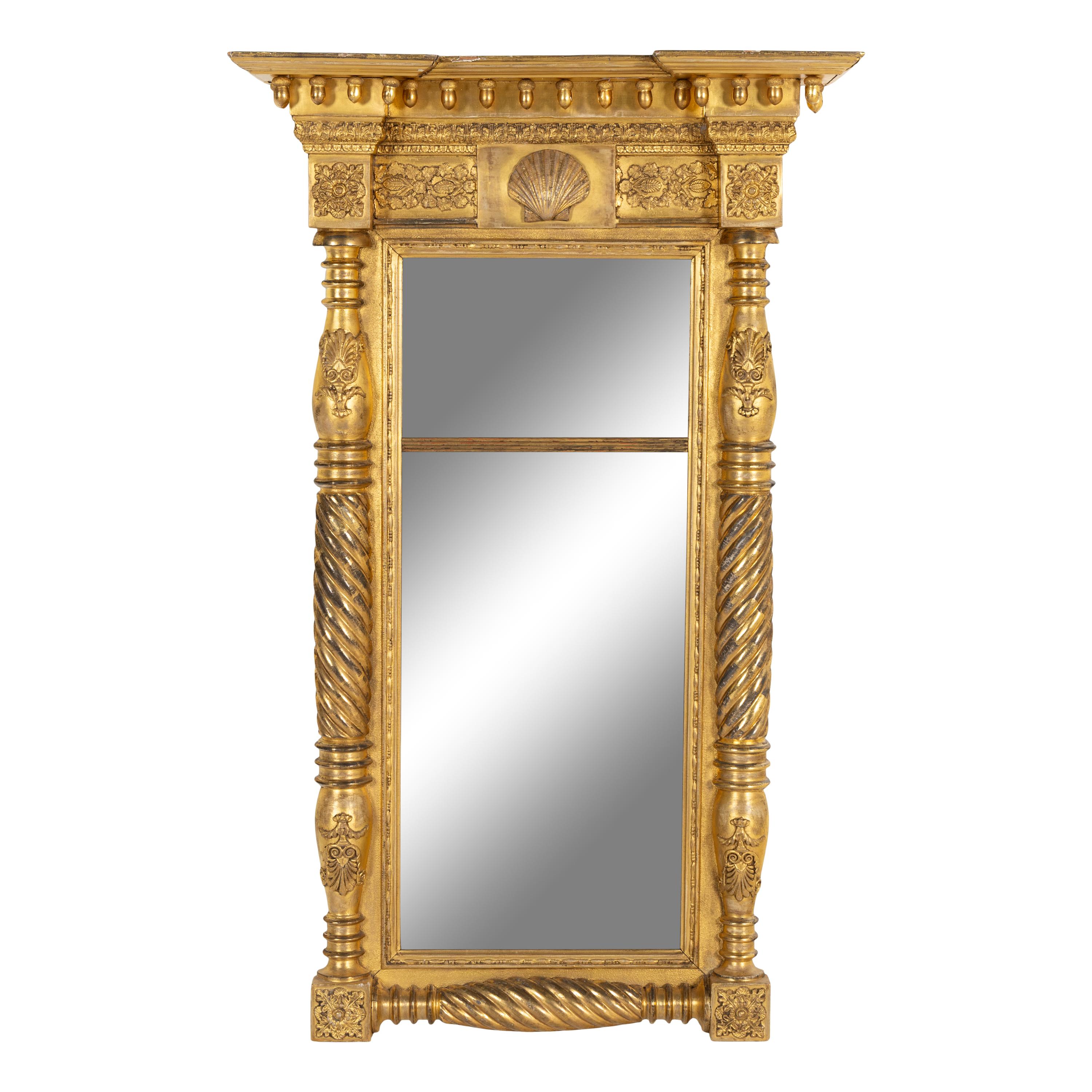 A Federal Shell-Decorated Giltwood and Gesso Pier Glass