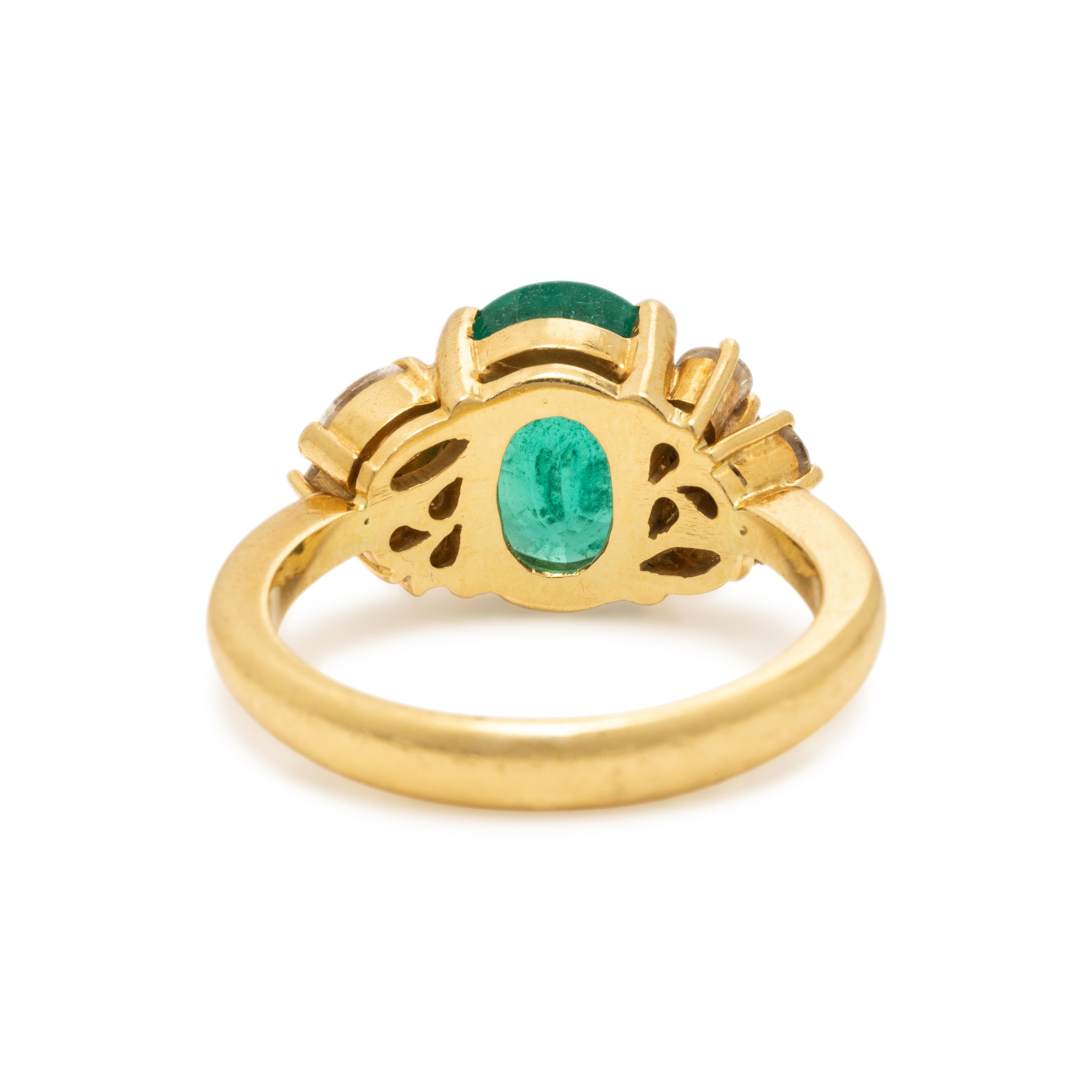 Emerald, Diamond, and Yellow Gold Ring