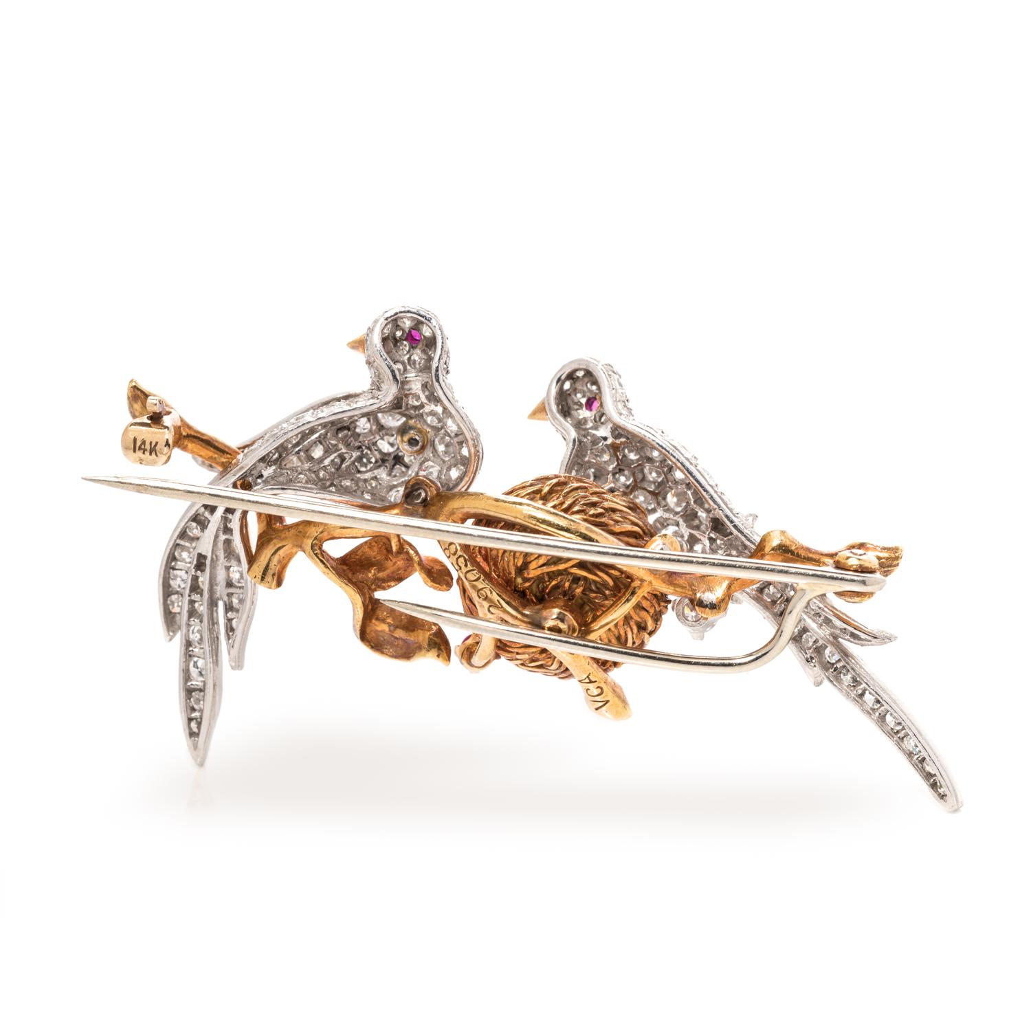 VAN CLEEF & ARPELS, DIAMOND AND RUBY 'LOVE BIRDS' BROOCH