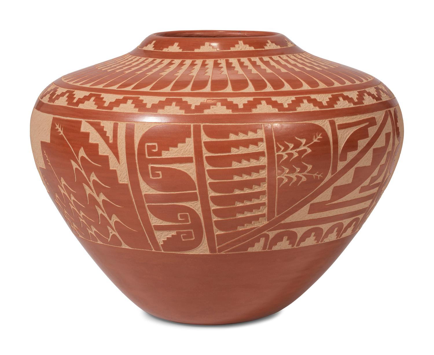Redware Sgraffito Pottery Jar, with Corn and Kokopelli