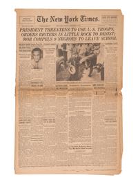 [CIVIL RIGHTS]. New York Times . 5 issues featuring headlines covering milestones of the 1950s-1960s.
