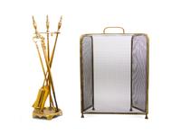 A Group of English Brass or Wirework Fireplace Tools