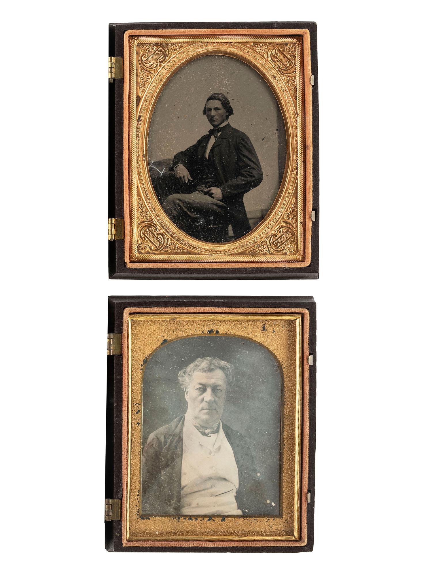 [EARLY PHOTOGRAPHY]. A group of 7 quarter plate Union cases with figural designs, comprising: