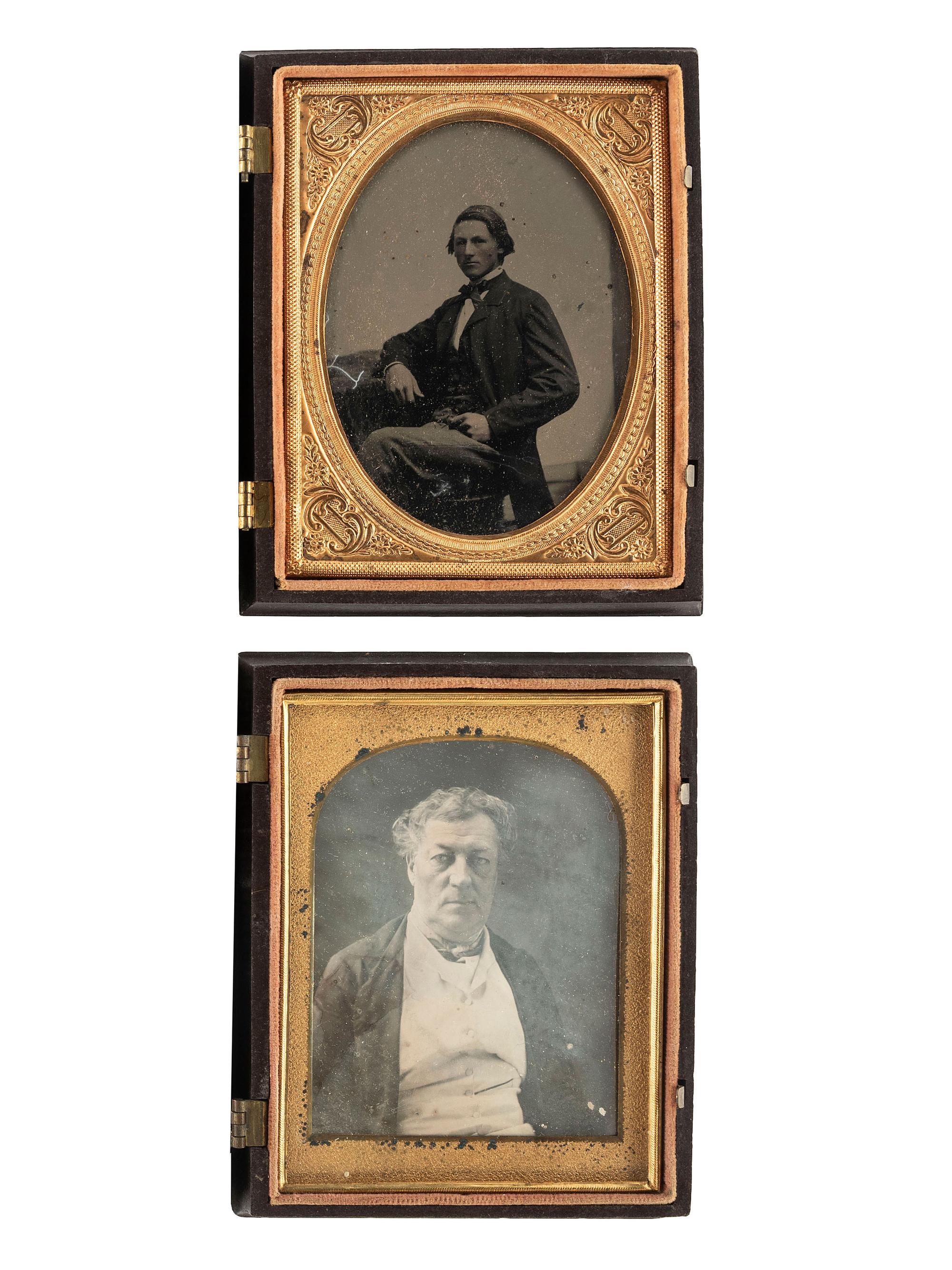 [EARLY PHOTOGRAPHY]. A group of 7 quarter plate Union cases with figural designs, comprising: