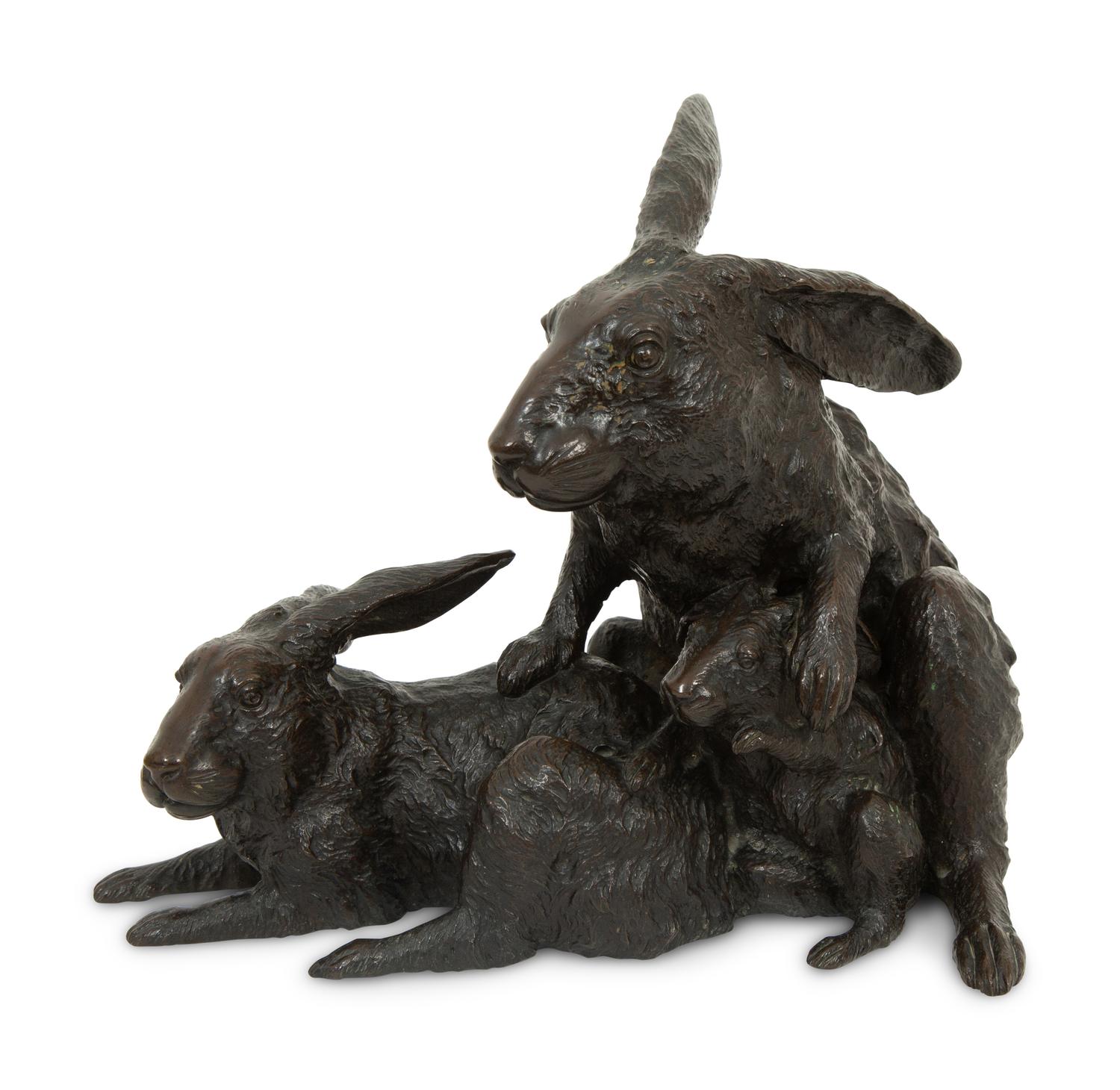 A Japanese Bronze Sculpture of Rabbits