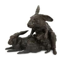 A Japanese Bronze Sculpture of Rabbits