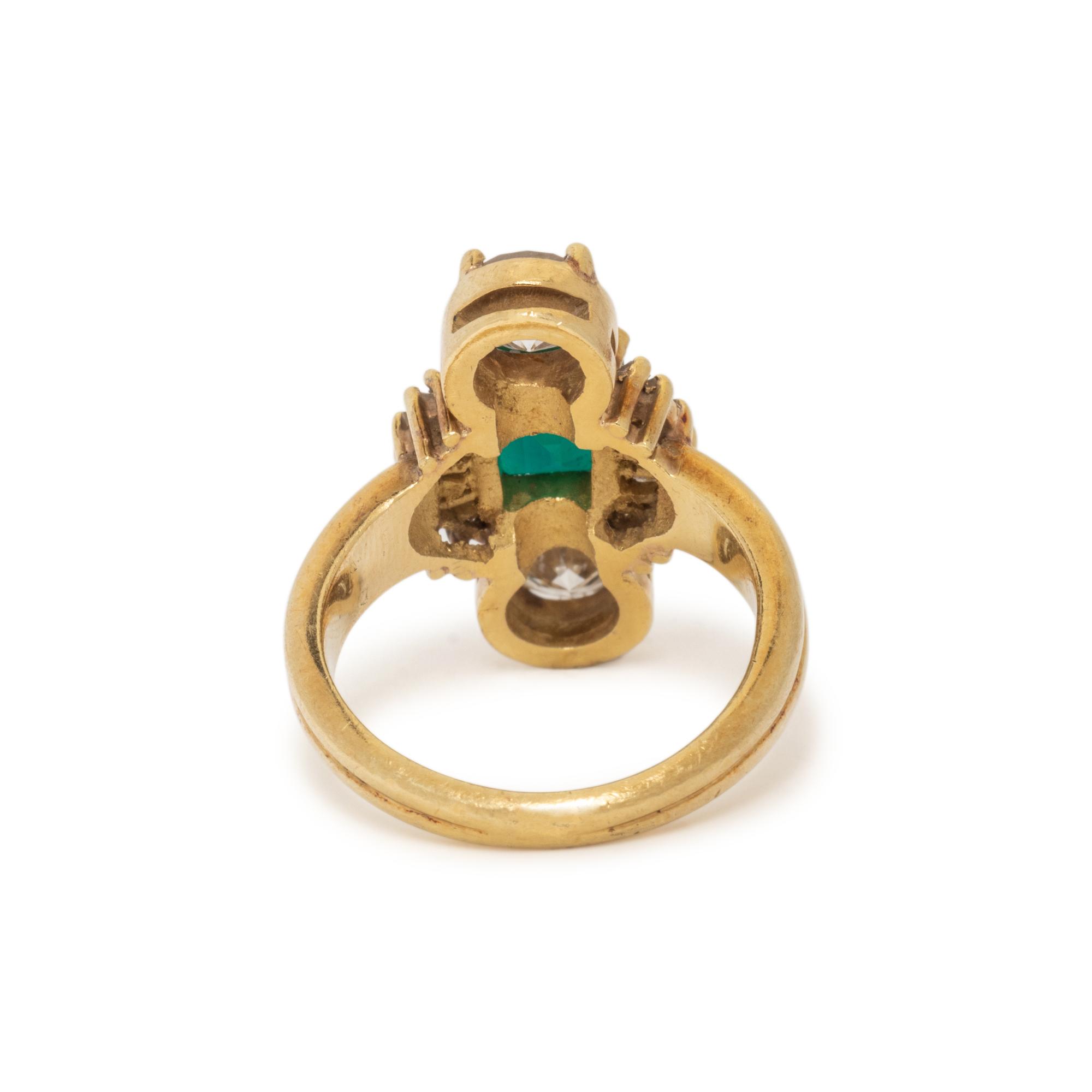 YELLOW GOLD, EMERALD, AND DIAMOND RING