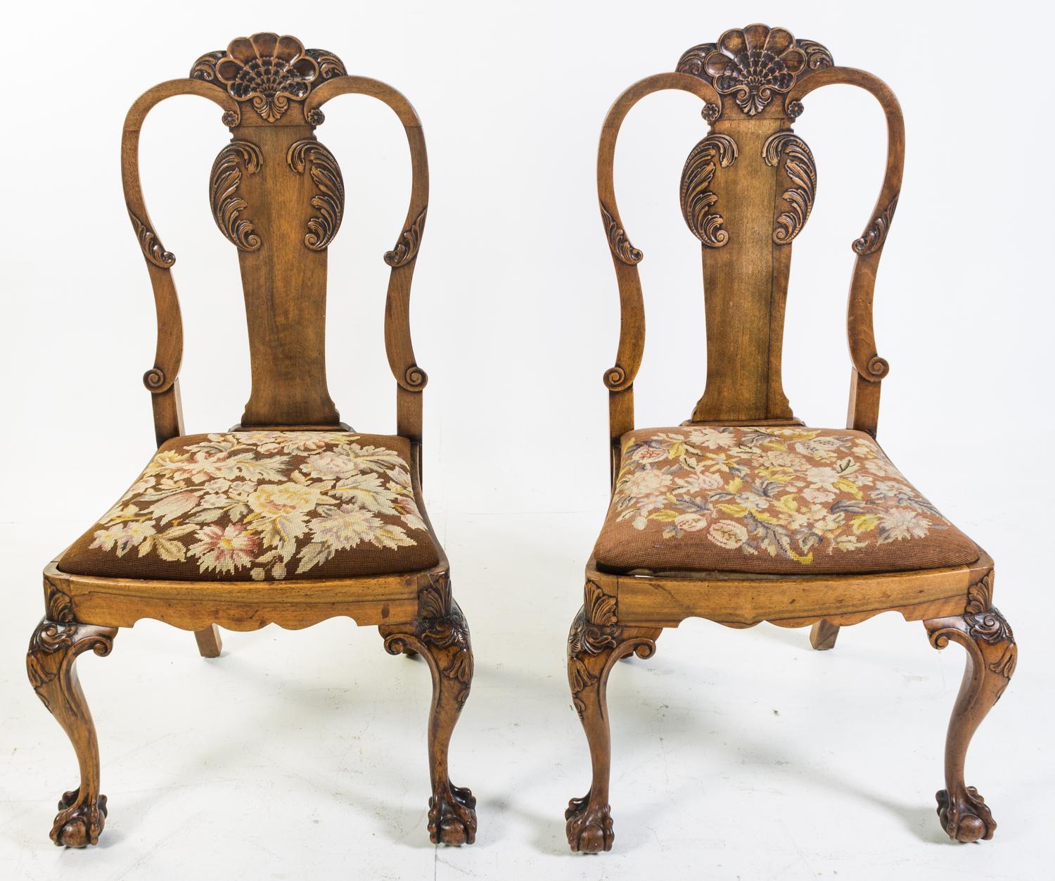 A Pair of Queen Anne Style Side Chairs Height 43 inches. — 19TH CENTURY