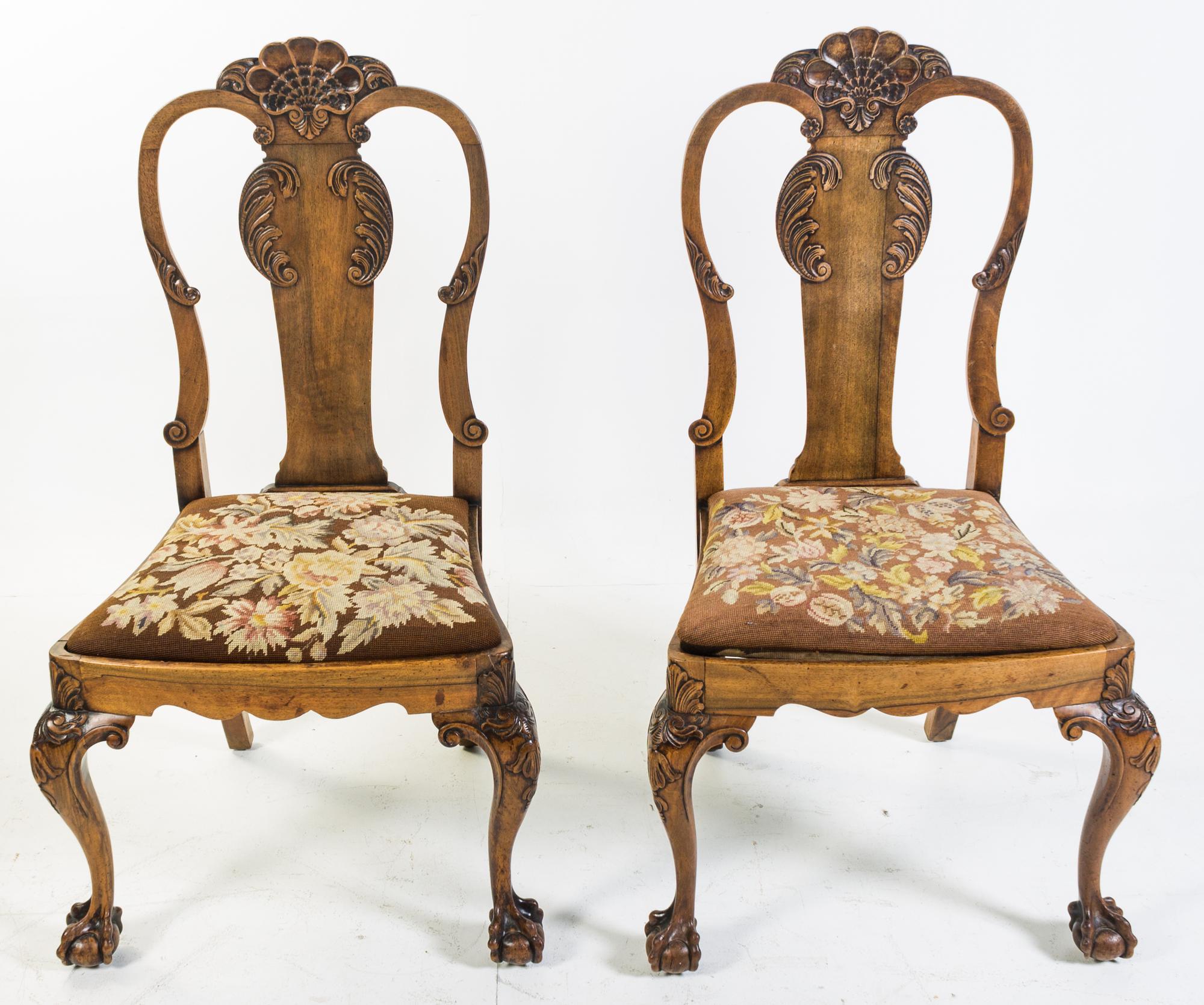 A Pair of Queen Anne Style Side Chairs Height 43 inches. — 19TH CENTURY