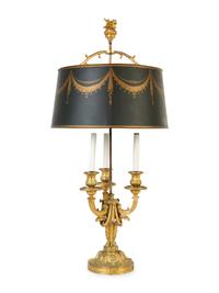 A Louis XVI Style Gilt Bronze Bouillotte Lamp with Tole Shade — 19TH CENTURY