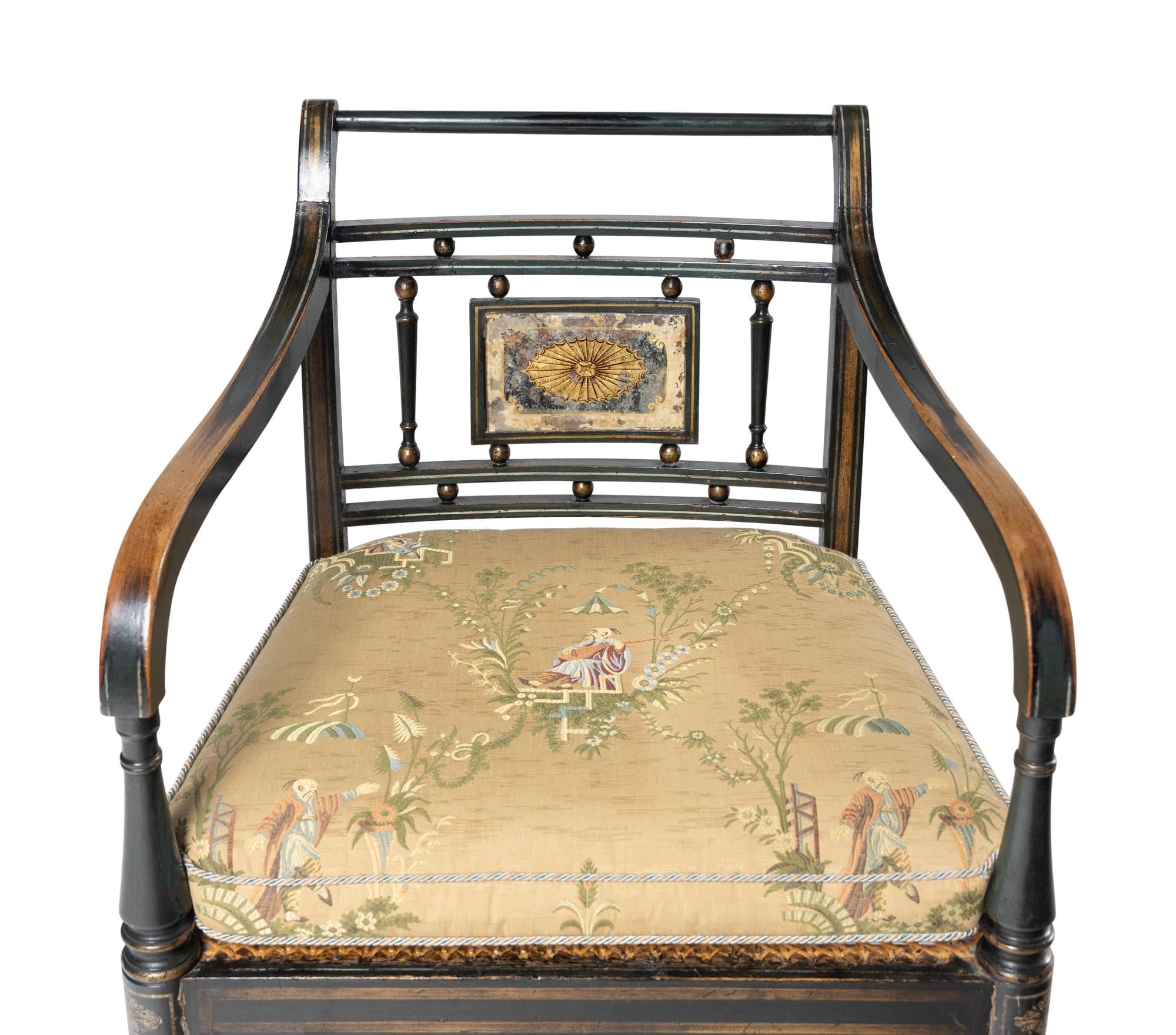 A Pair of Regency Style Open Armchairs
