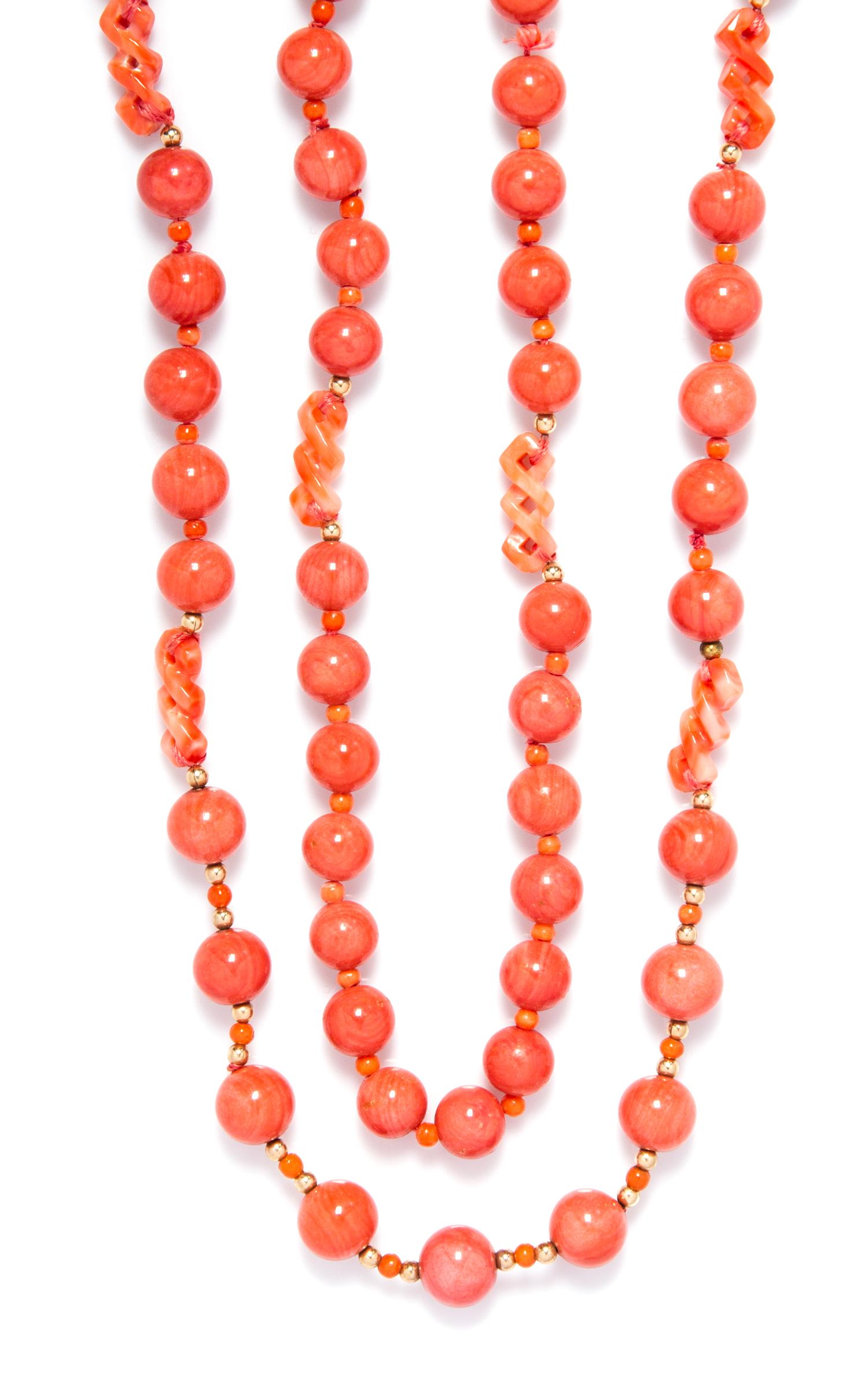A Coral and Gold Tone Bead Necklace,