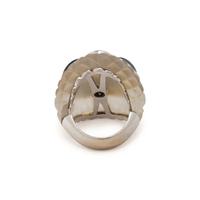 CARVED ROCK CRYSTAL, SAPPHIRE AND DIAMOND RING
