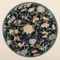 Four Blue Ground Kesi Woven Silk Circular Panels