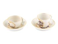 A Near Pair of South Italian Porcelain Teacups and Saucers