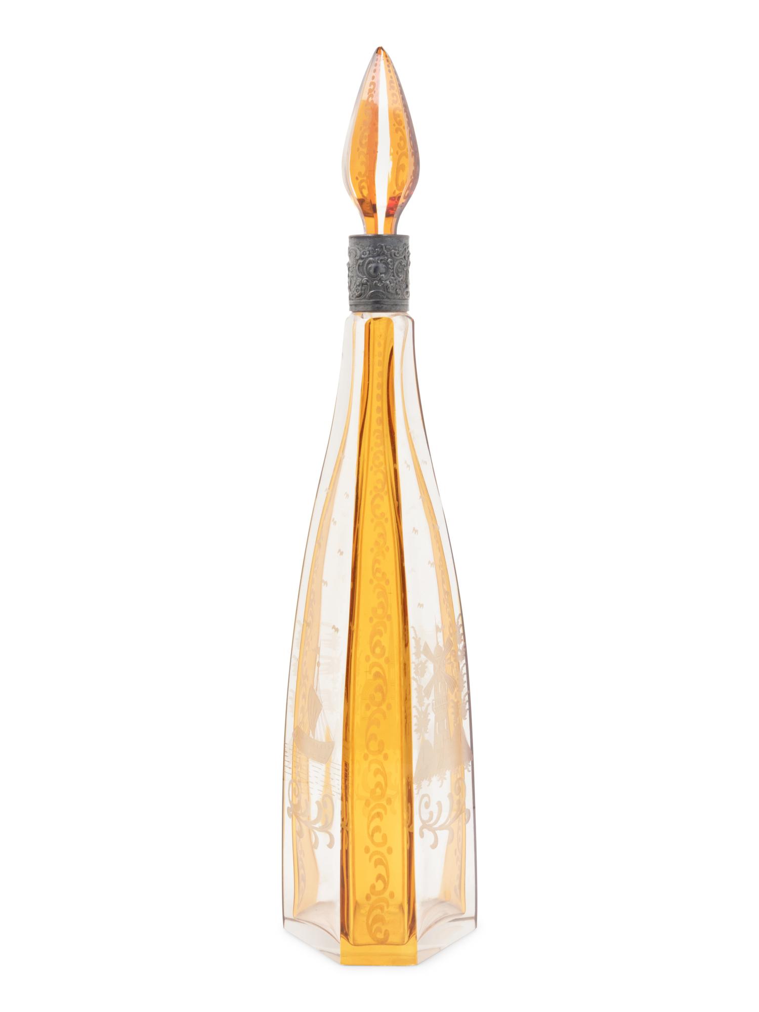 A Bohemian Amber Etched Glass Table Service