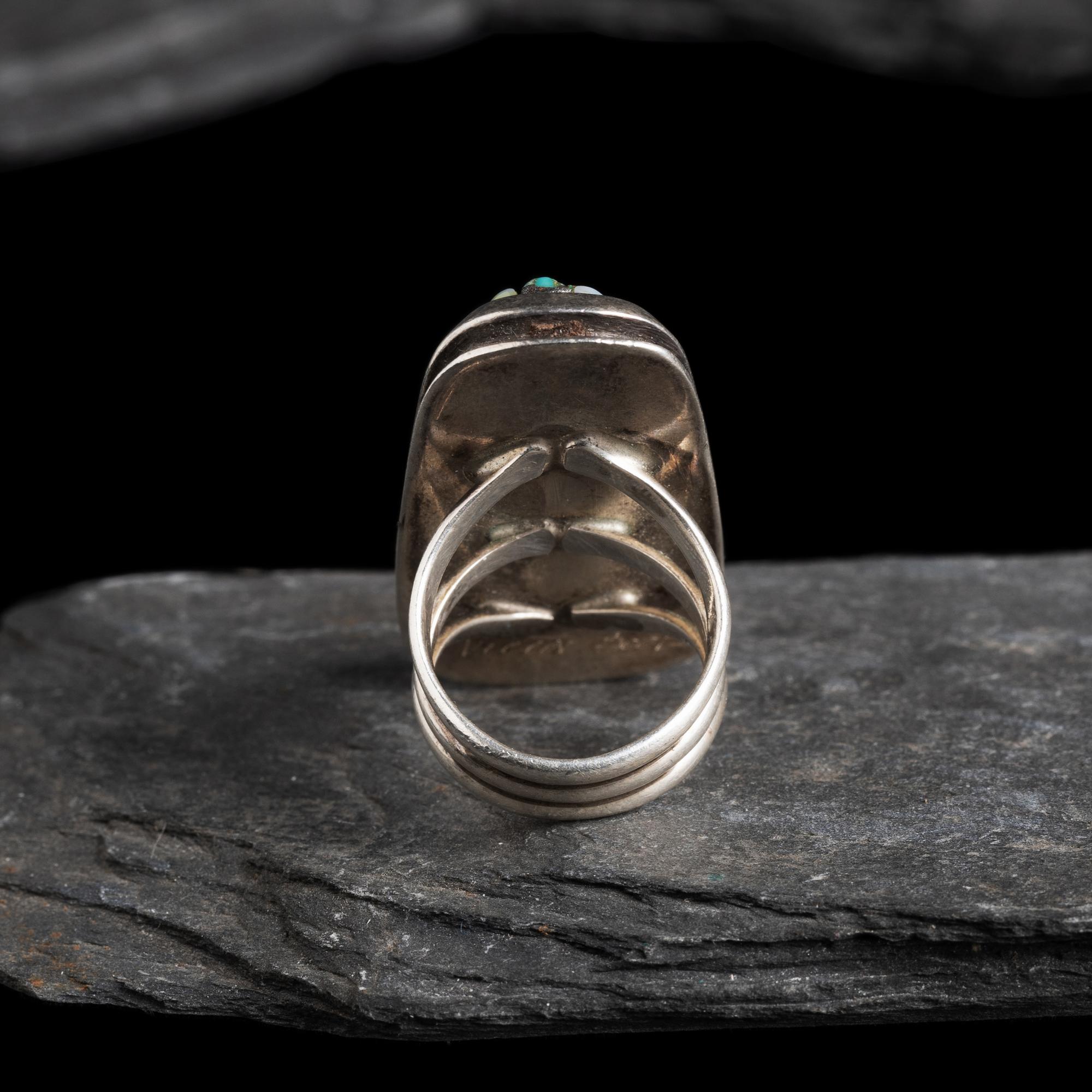 Victor Beck (Diné, 1941-2022) — Silver, Turquoise, and Mother-of-Pearl Ring