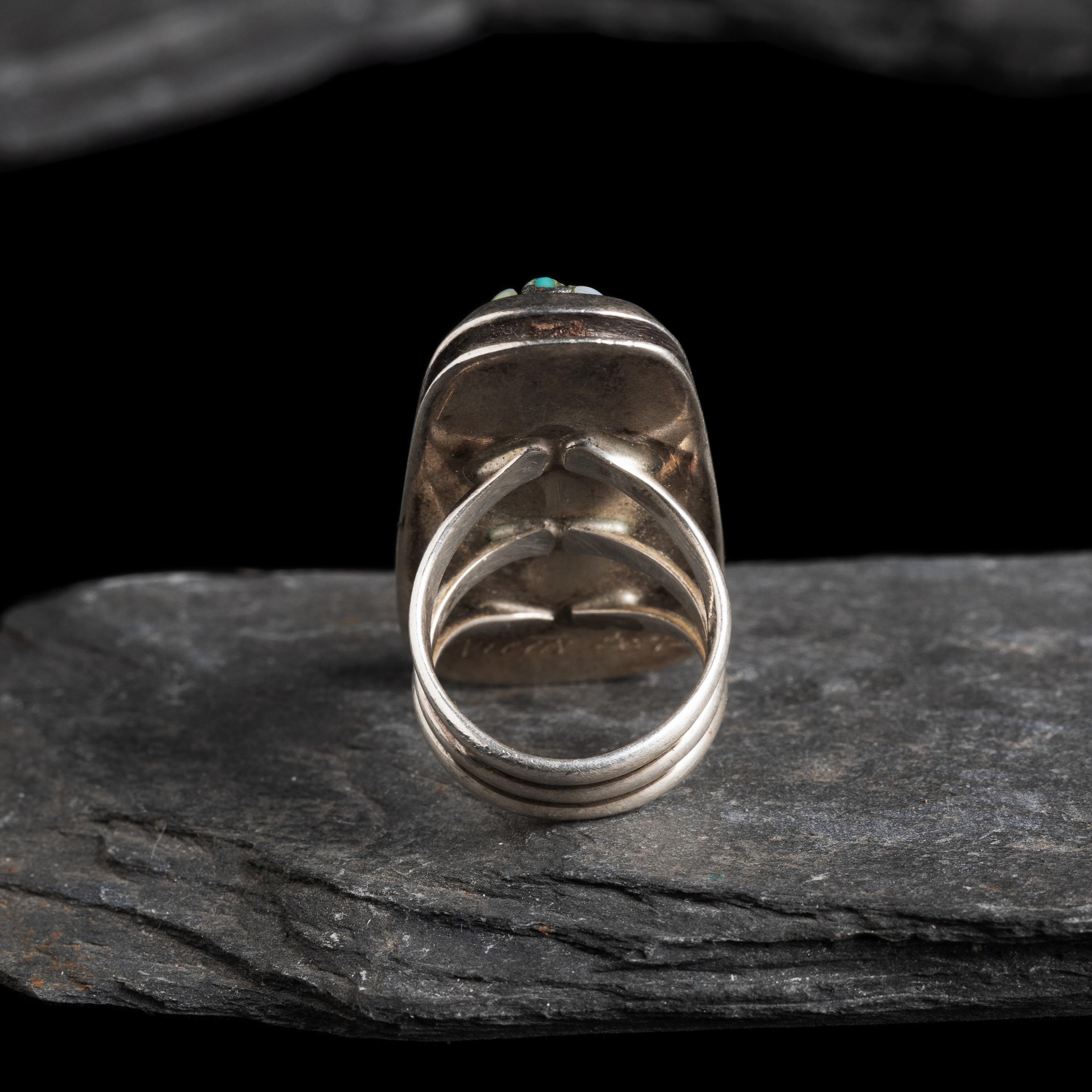 Victor Beck (Diné, 1941-2022) — Silver, Turquoise, and Mother-of-Pearl Ring