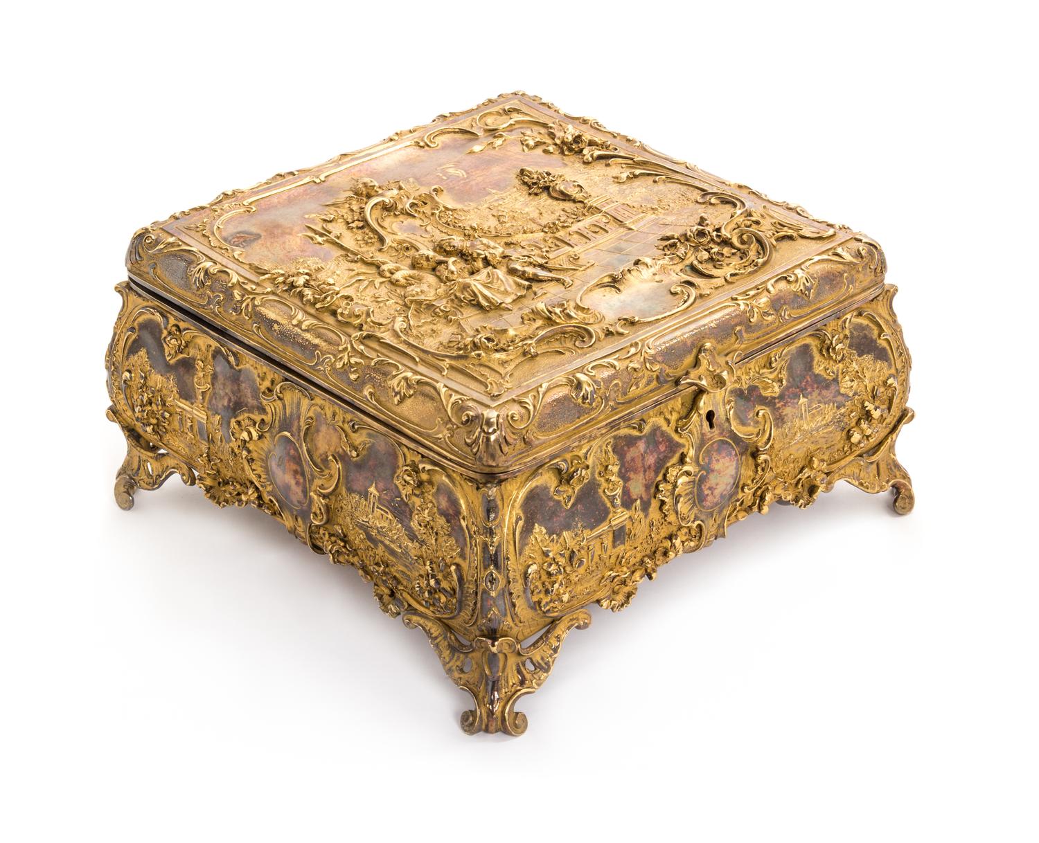 A French Gilt Metal Jewelry Casket Width 10 inches. — 19TH CENTURY