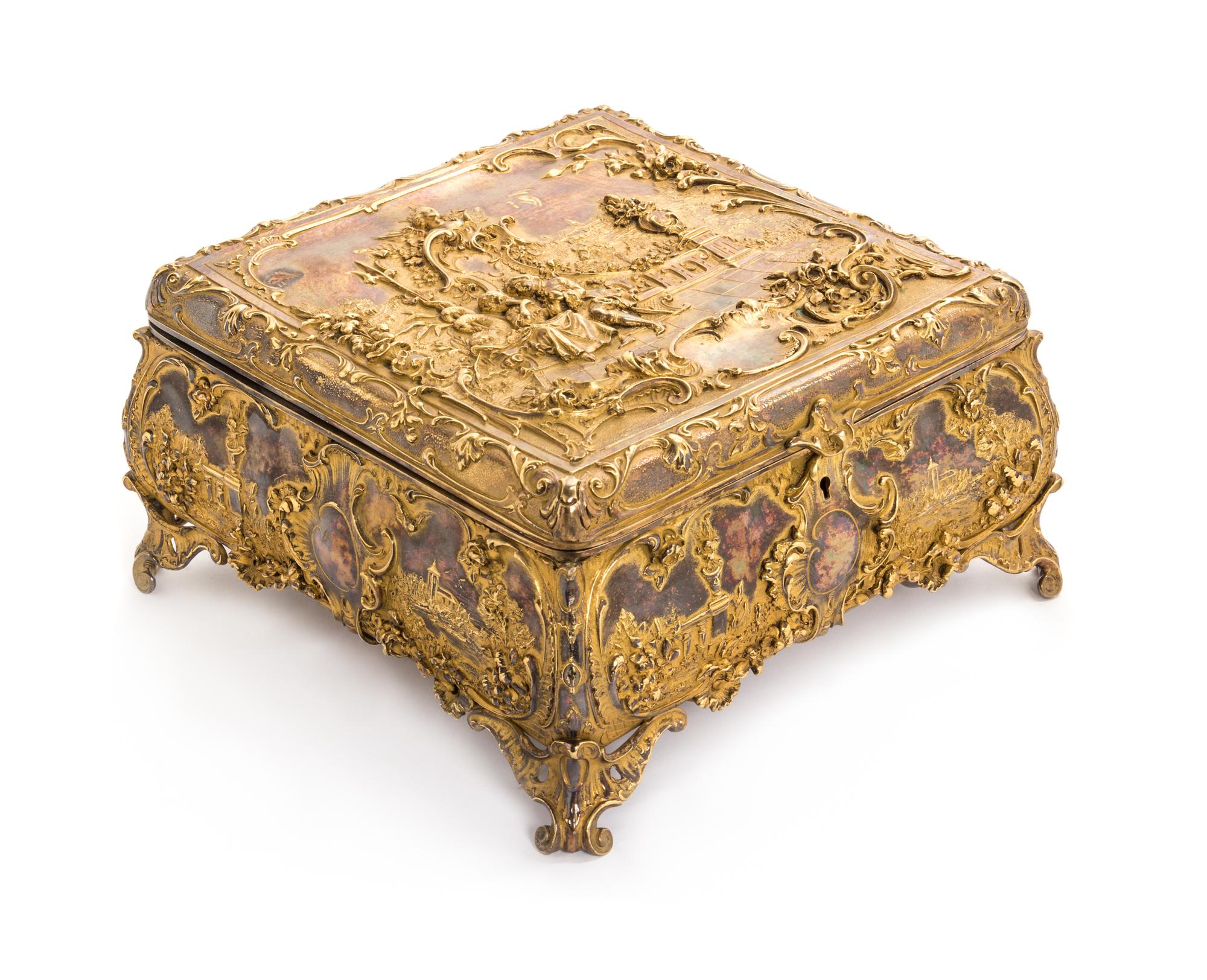 A French Gilt Metal Jewelry Casket Width 10 inches. — 19TH CENTURY
