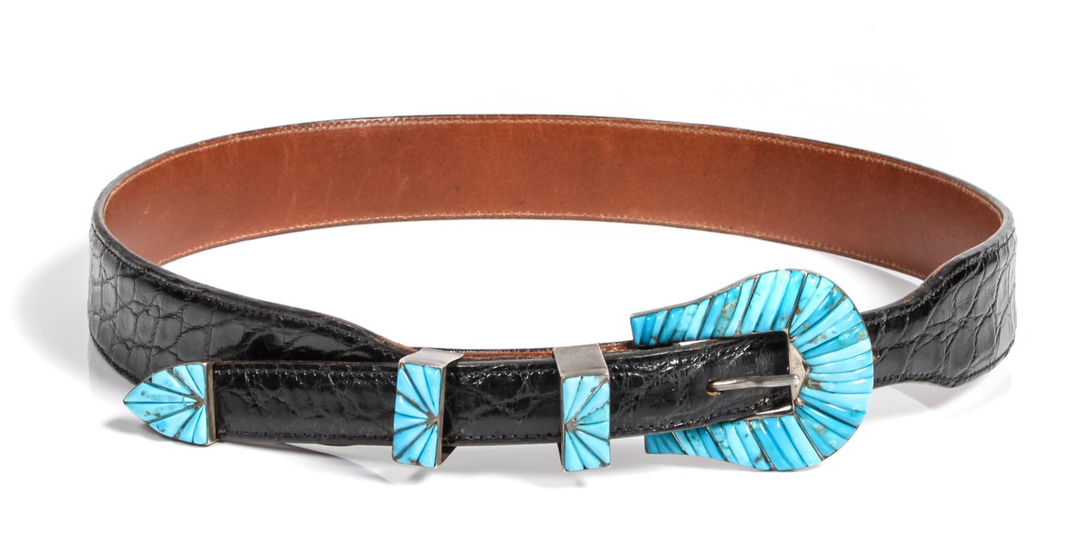 Zuni Inlay Ranger Set Buckle: 2 x 1 3/4 inches with 3/4 opening — Circa 1950