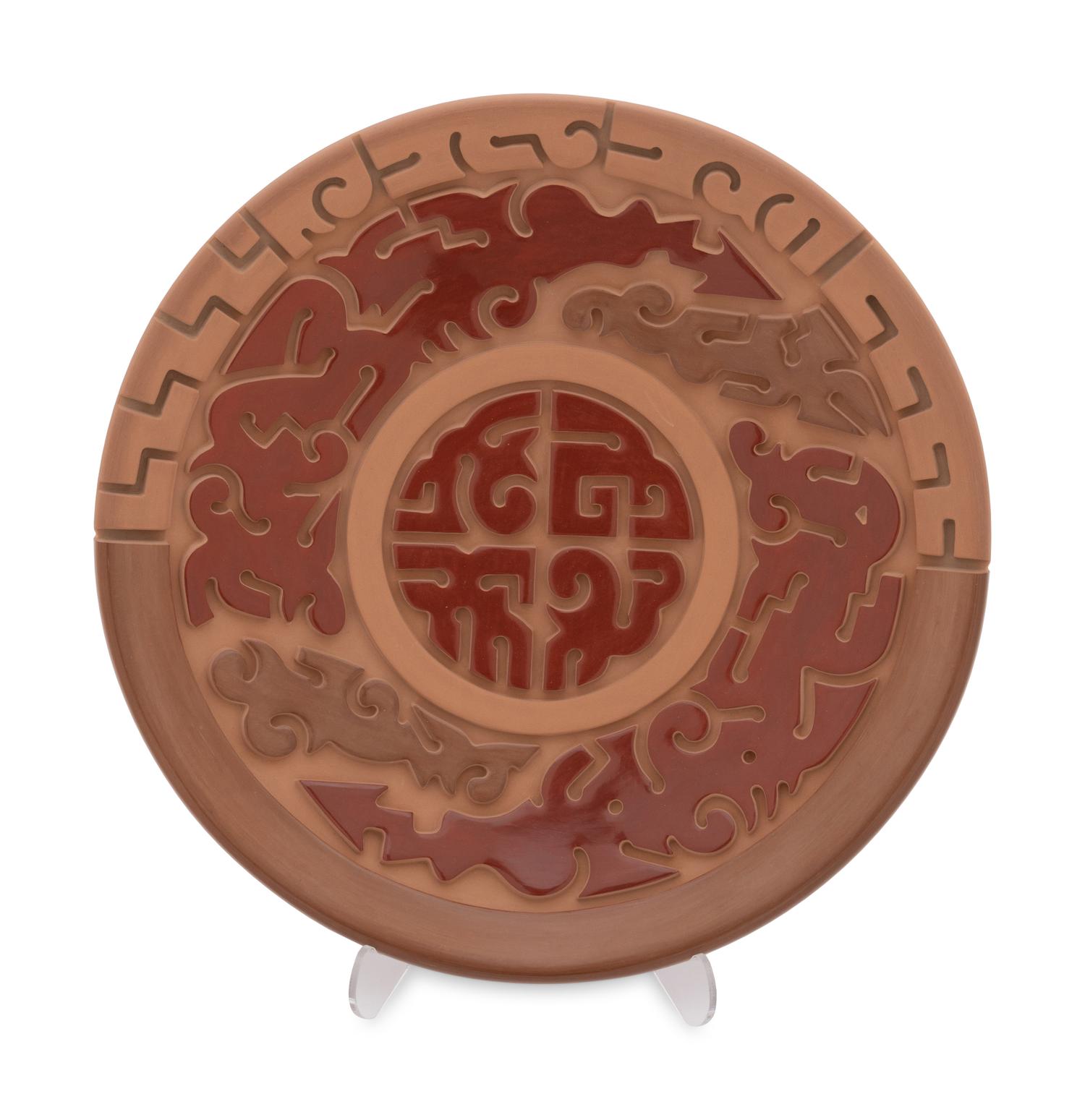 Carved Red and Sienna Pottery Plate