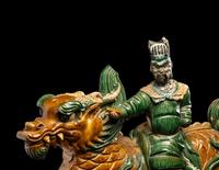 A Large Chinese Sancai Glazed 'Qilin' Roof Tile