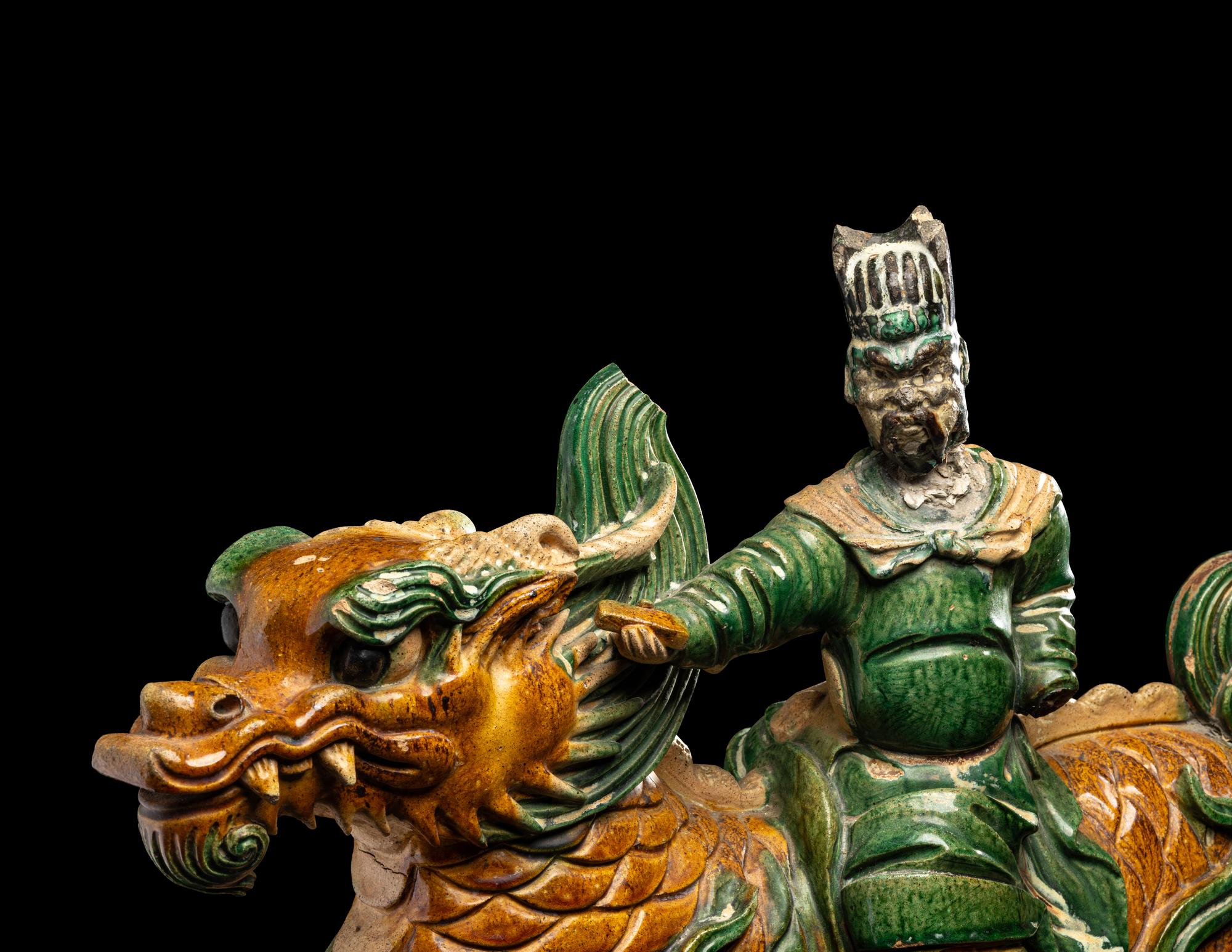 A Large Chinese Sancai Glazed 'Qilin' Roof Tile