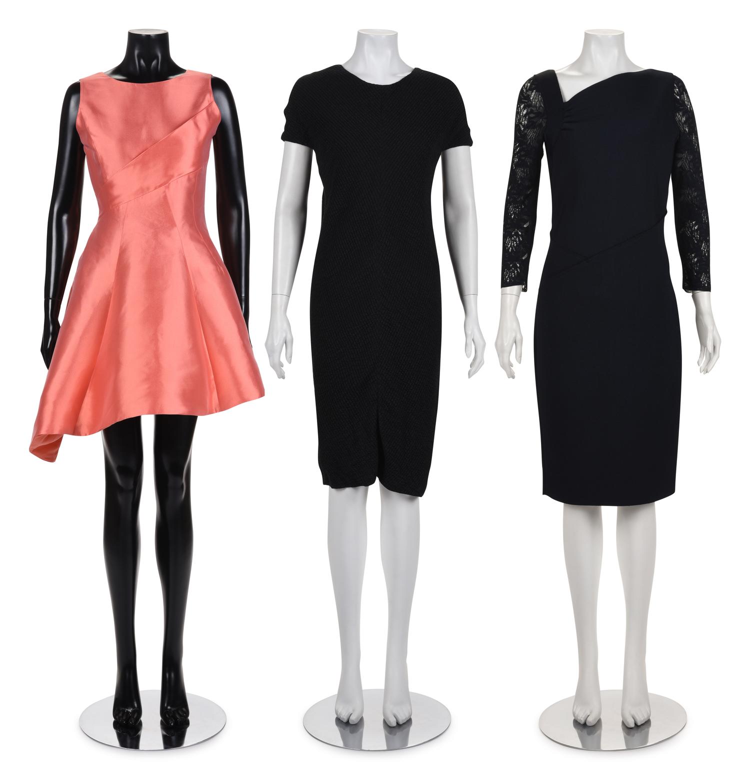 Four Designer Dresses: Two Oscar de la Renta, One Balenciaga, and One Christian Dior, 2000s