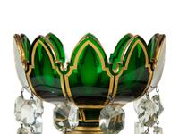 A Pair of Bohemian Parcel-Gilt and Green-Flashed Glass Lustres