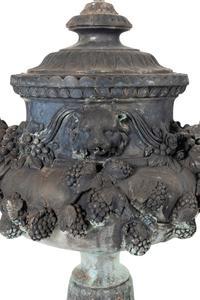 A Patinated Bronze Fountain Urn on Plinth