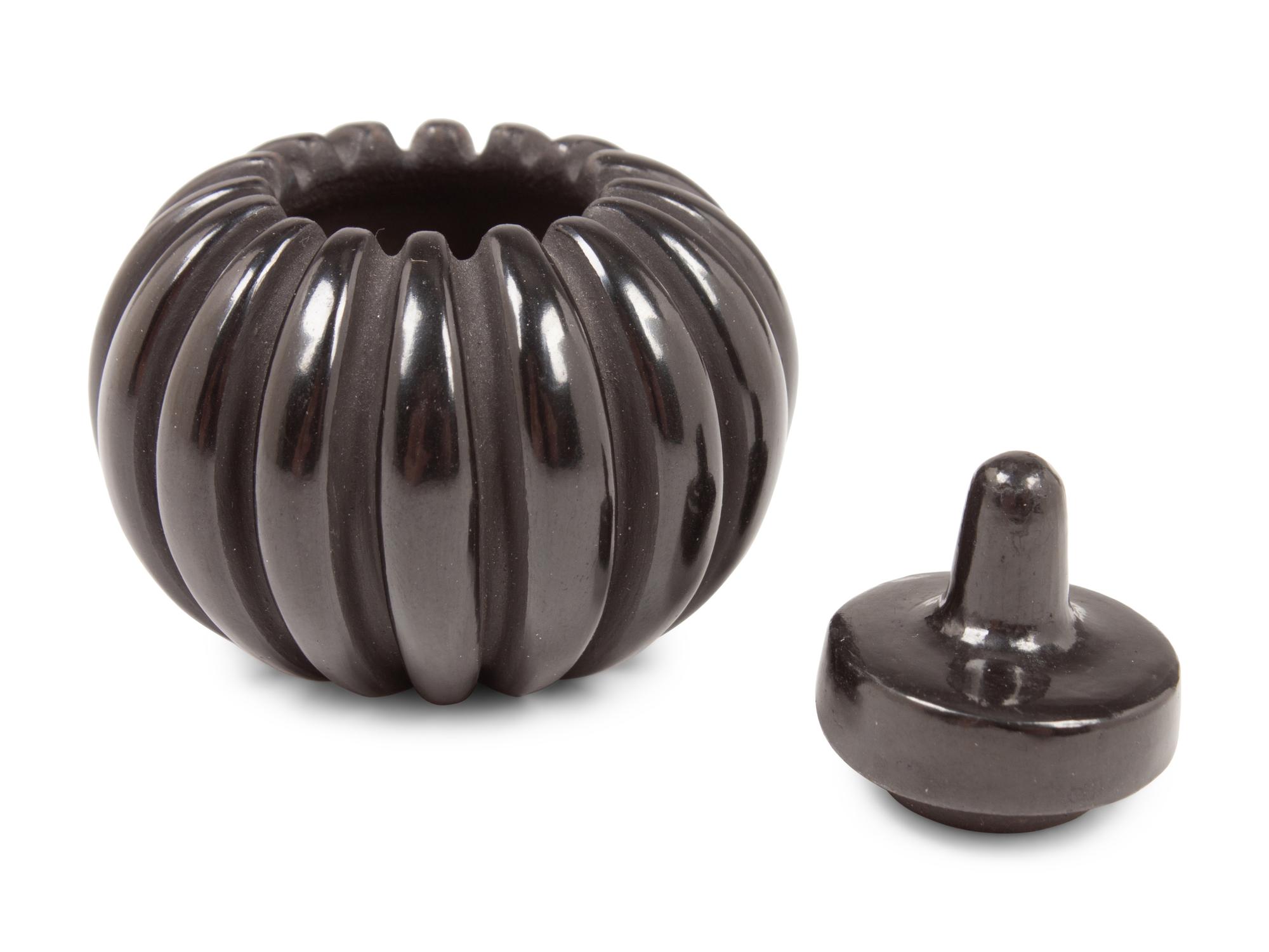 Miniature Lidded Blackware Melon Jar