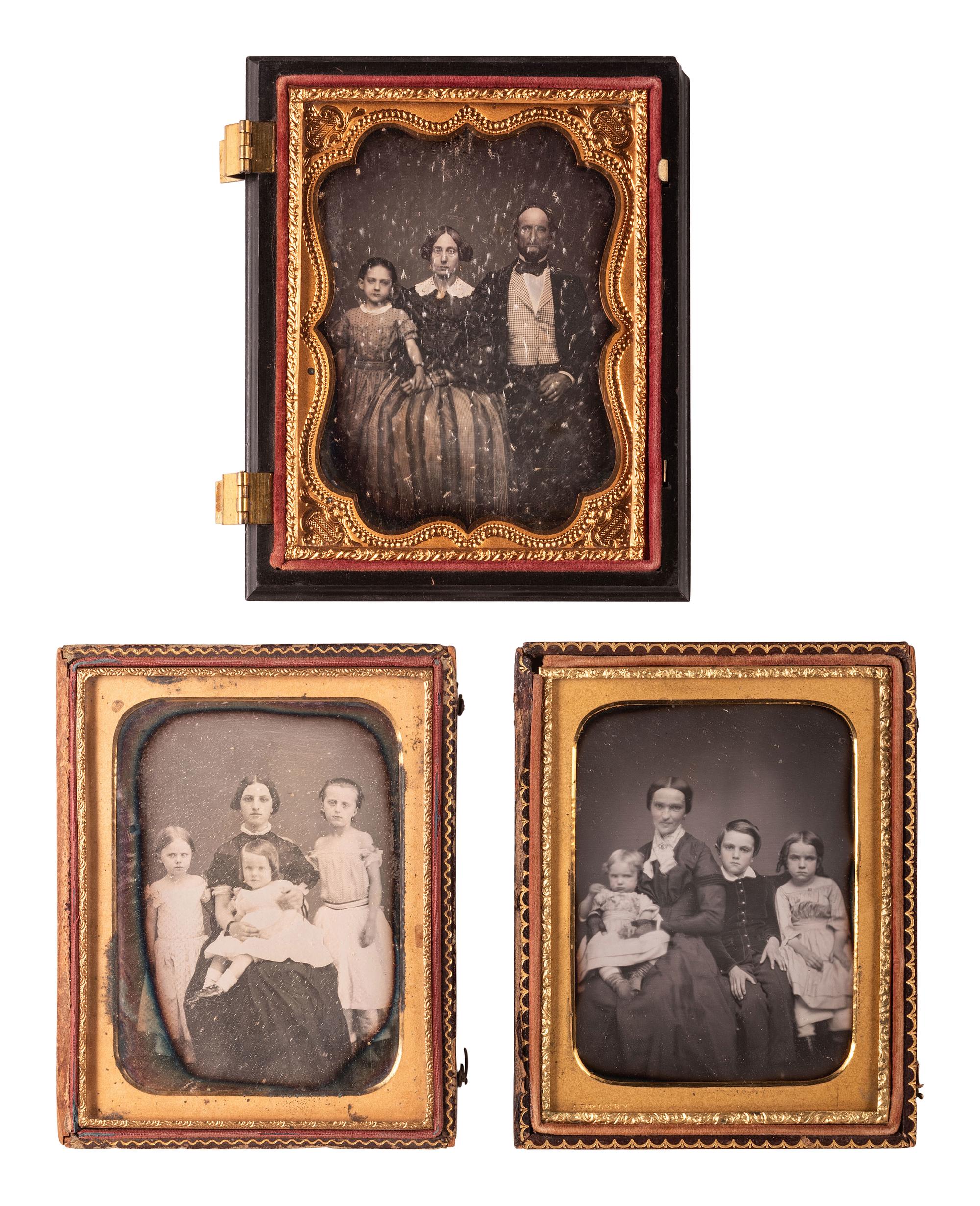 [EARLY PHOTOGRAPHY]. 11 quarter plate daguerreotypes of family pairs and groups.