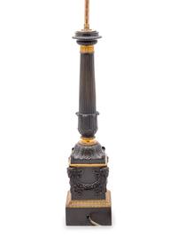 A Charles X Gilt and Patinated Bronze Oil Lamp Converted to Electricity