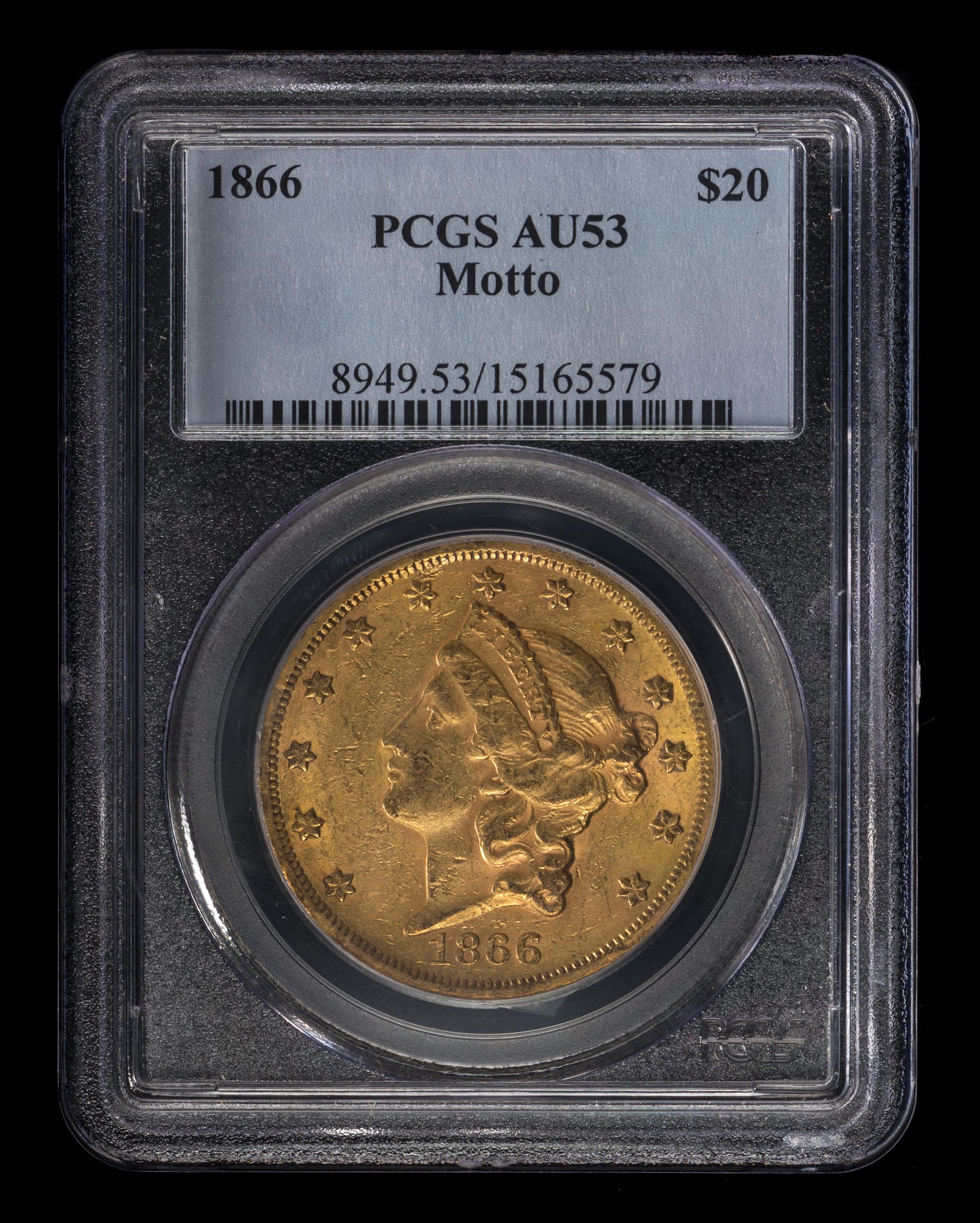 A United States 1866 Liberty Head: Motto $20 Gold Coin